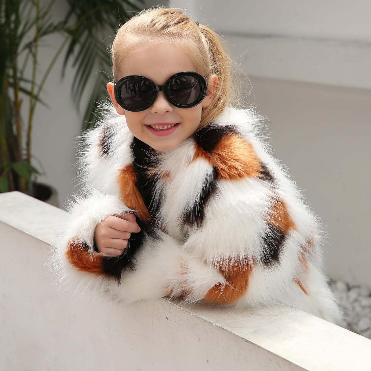 Moonker Girls Faux Fur leopard Print Winter Coat 3-8 Years
