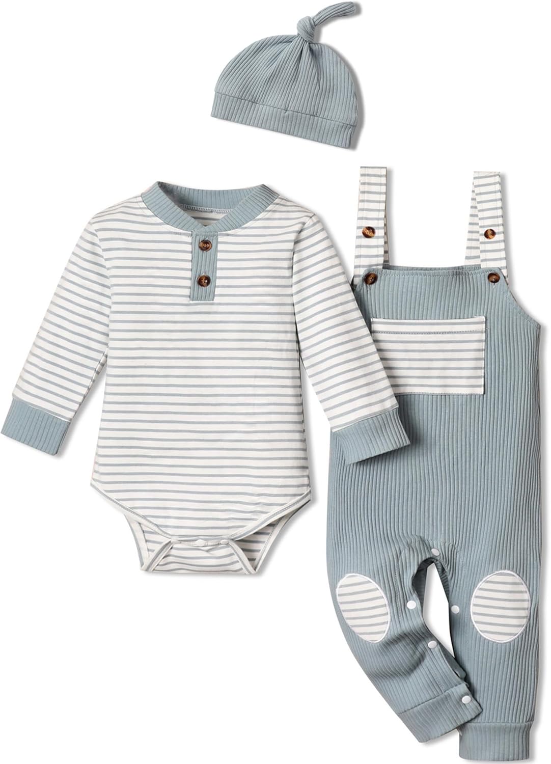 Baby Boys Stripe Romper Overalls Set with Hat Winter