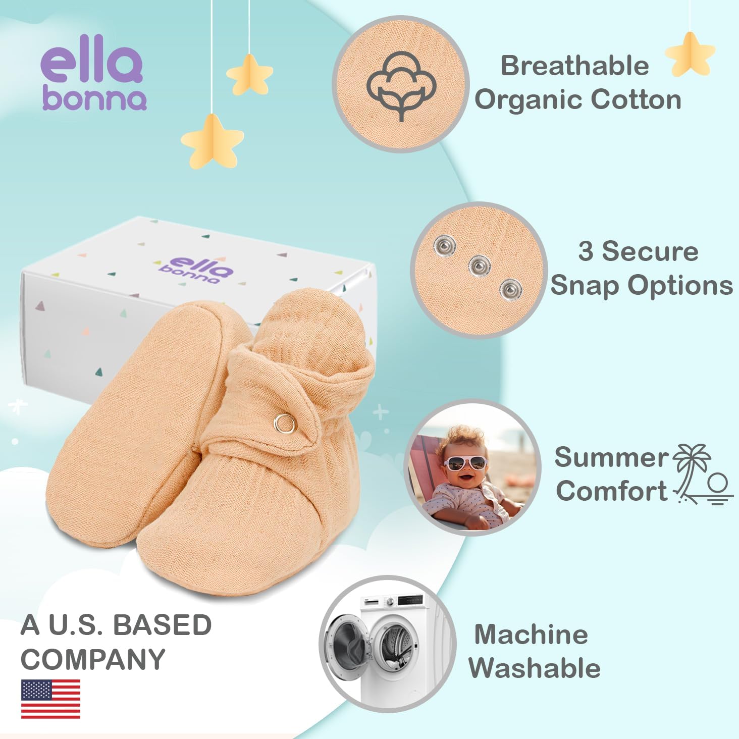 Ella Bonna Organic Cotton Baby Booties for Newborn to Toddler