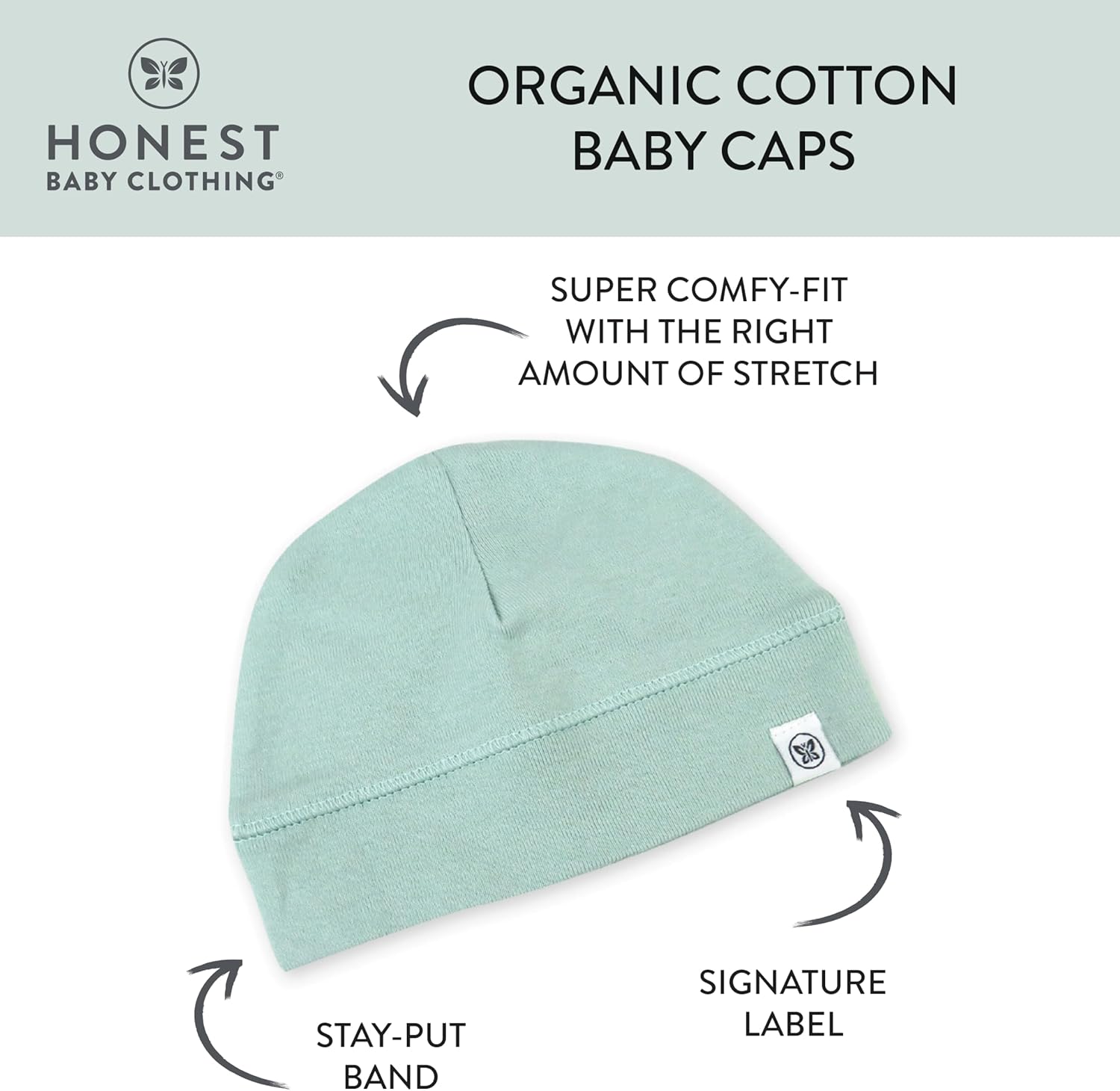 HonestBaby Organic Cotton Baby Caps 2-Pack