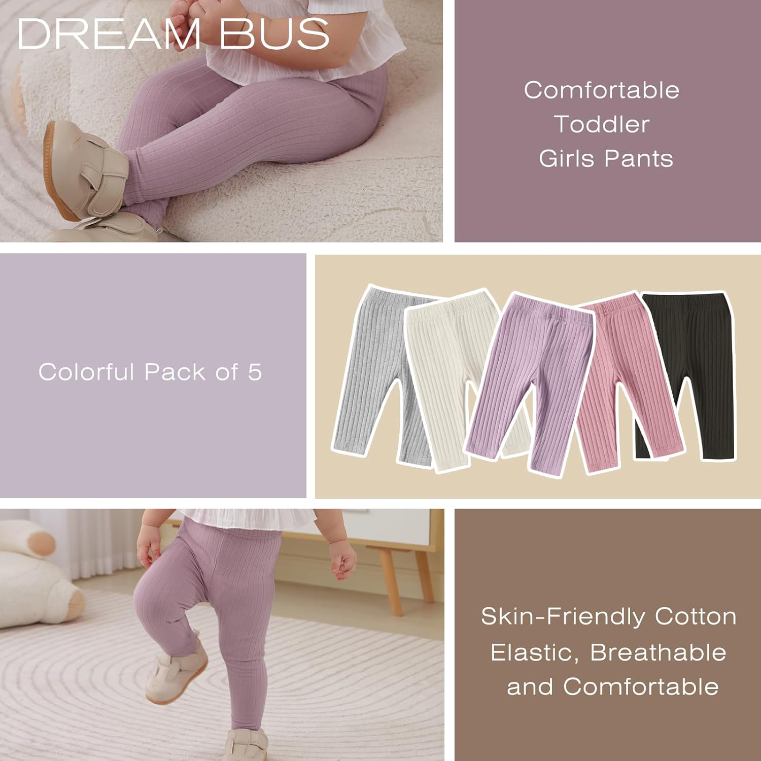 DREAM BUS 5-Piece Toddler Girls Pants Set - Style Comfort and Durability