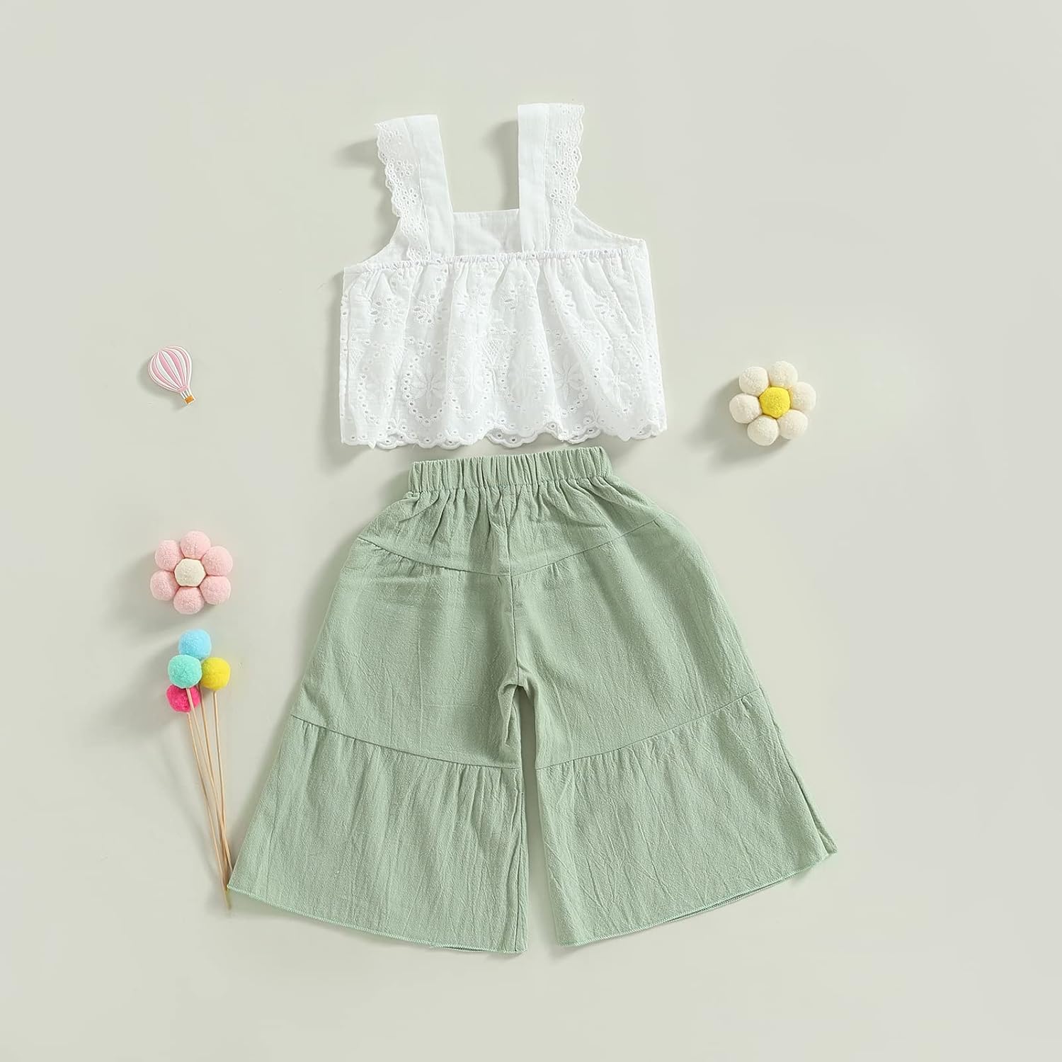 Cute comfy Baby Girl Summer Outfit Set - Crop Top Wide-Pants Combo