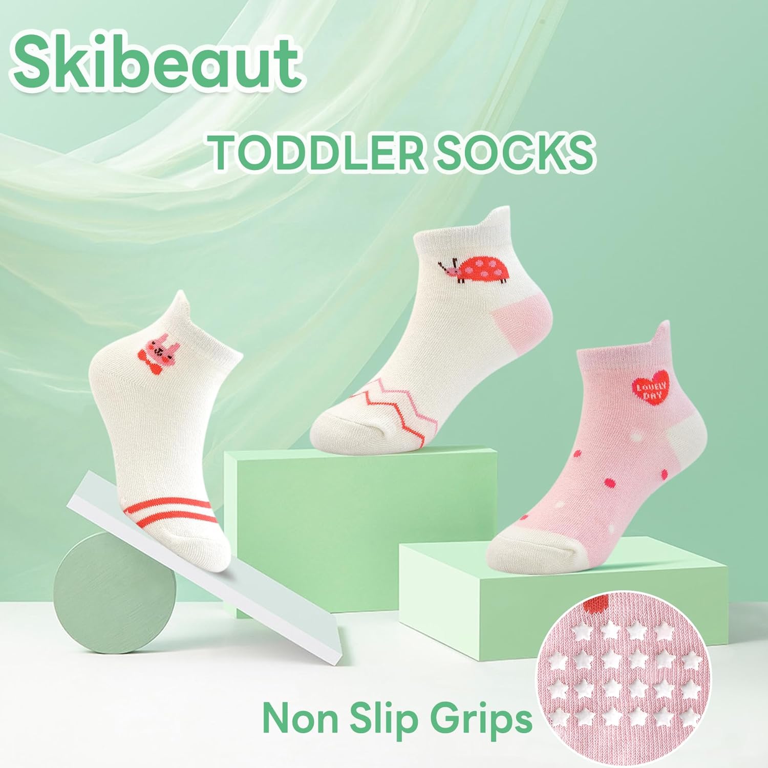 SkiBeaut Toddler Non-Slip Ankle Socks - Adorable Grips for Kids