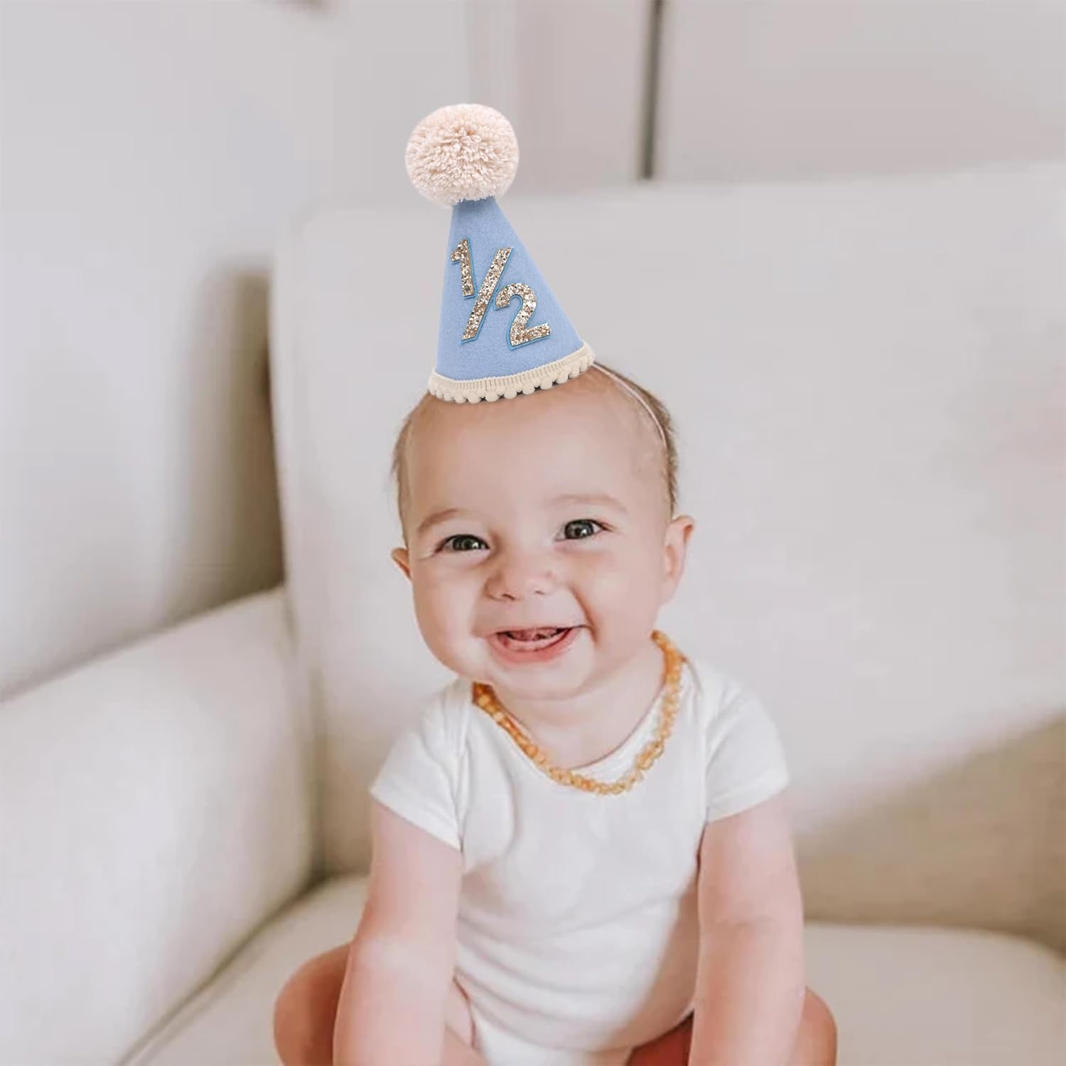 Six Months Half Birthday Cone Hat for Babies