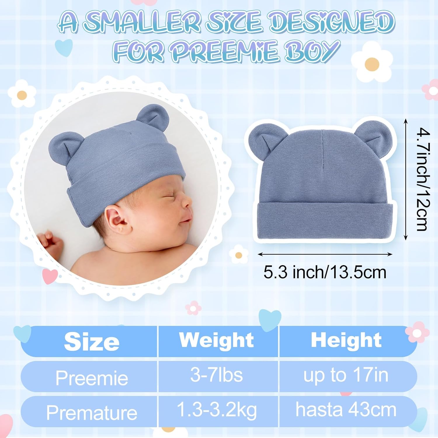 Toulite Bear Ears Preemie Hats - Soft Warm 6-Piece Set