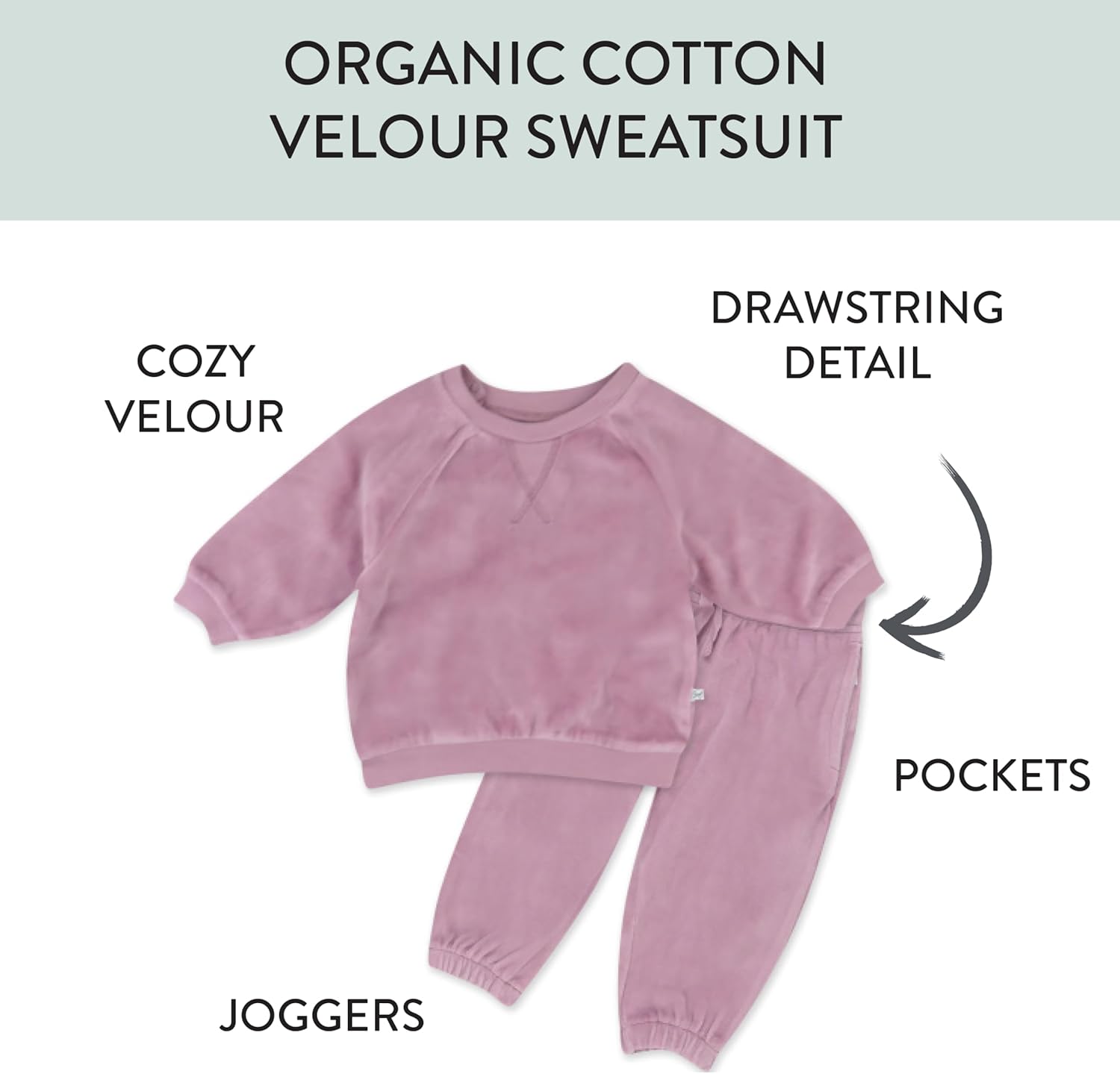 HonestBaby Velour Pullover Zip Front Sweatshirt Jogger Sweatpants Set