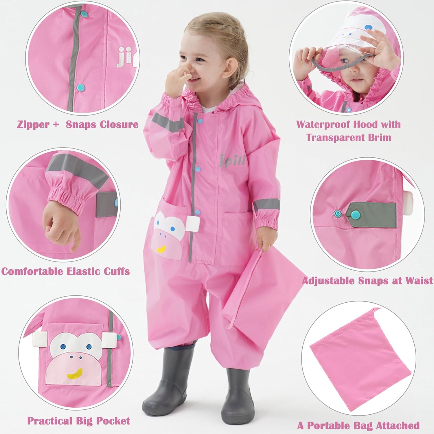 Fewlby Kids Toddler One-Piece Rain Jacket