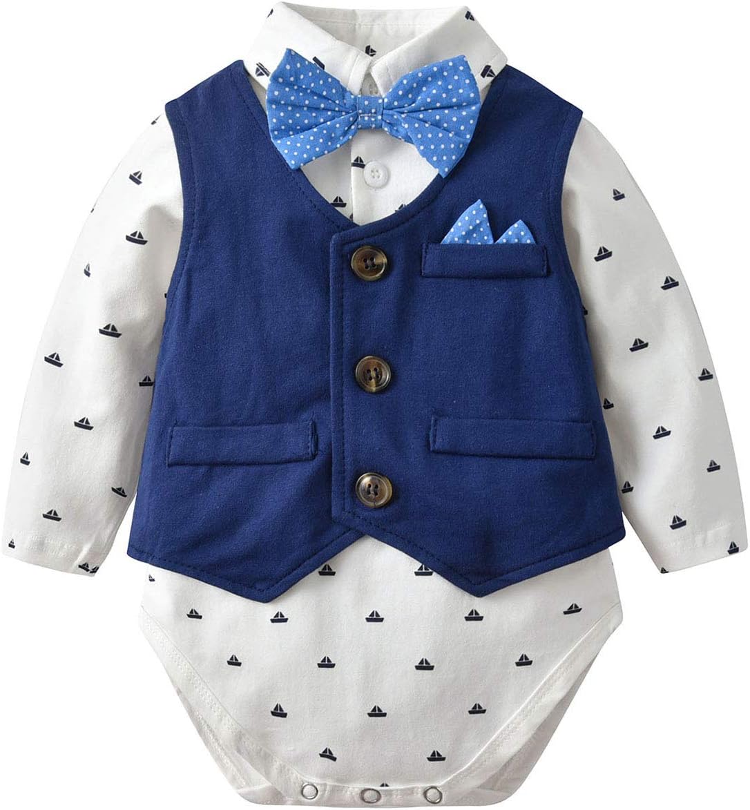 Famuka Baby 3-Piece Tuxedo Suit With Bows Waistcoat