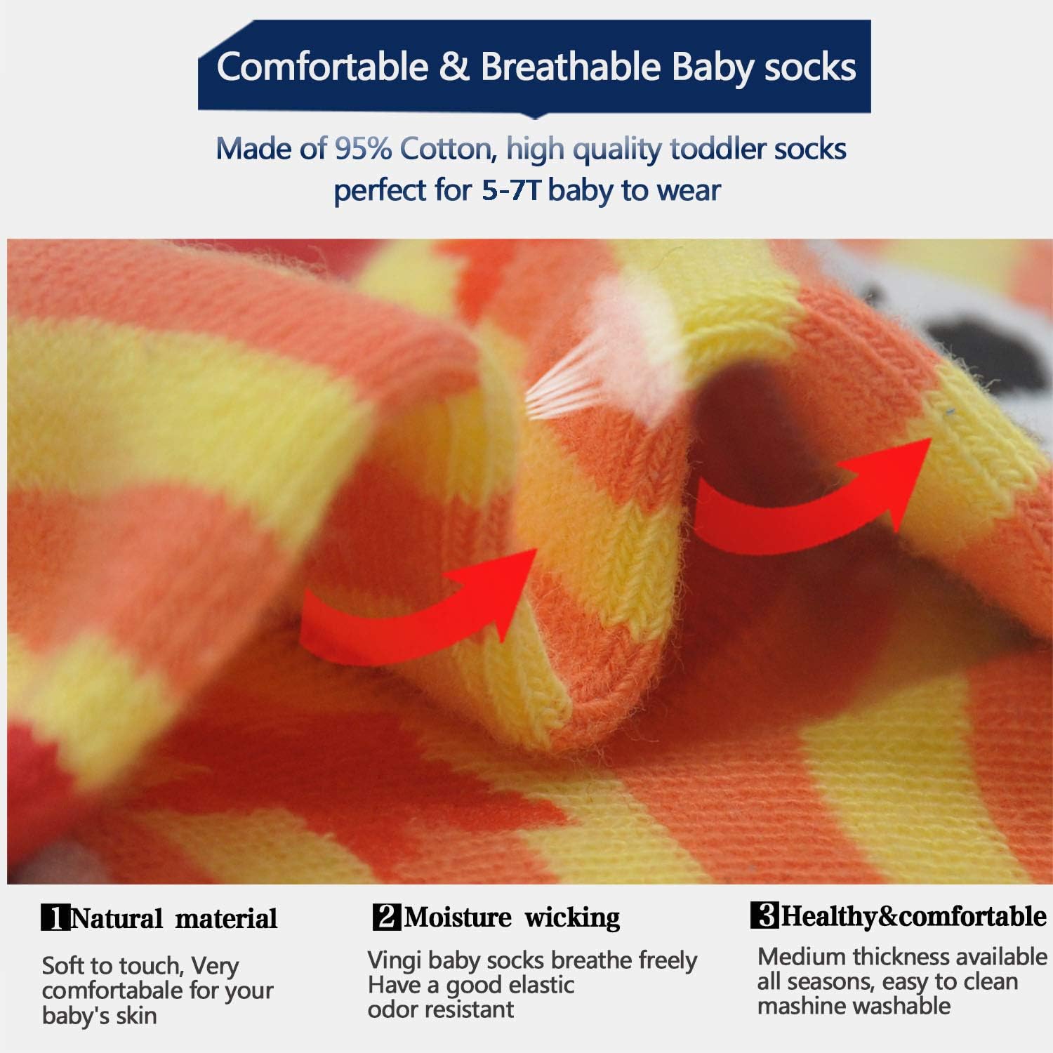 SkiBeaut Non-Slip Crew Socks for Babies Kids 0-7