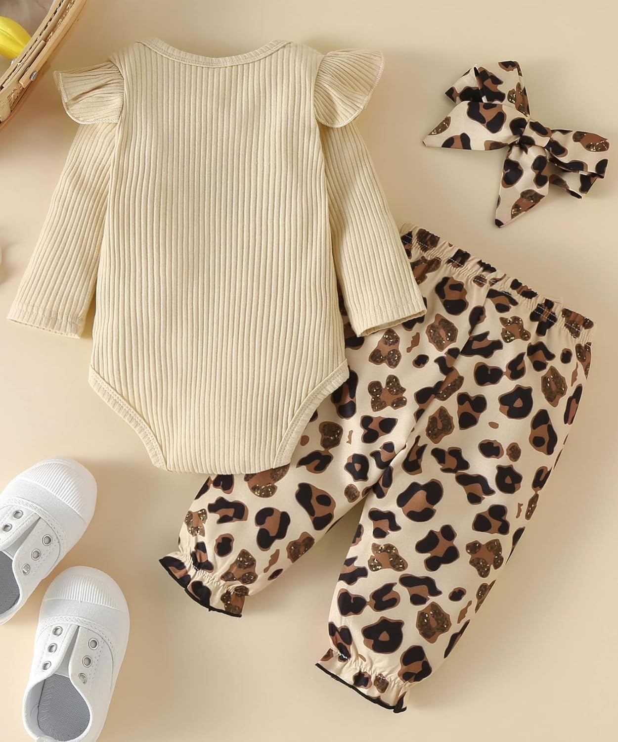 Fullfamous Baby Girls Frill Long Sleeve Romper Pant Set