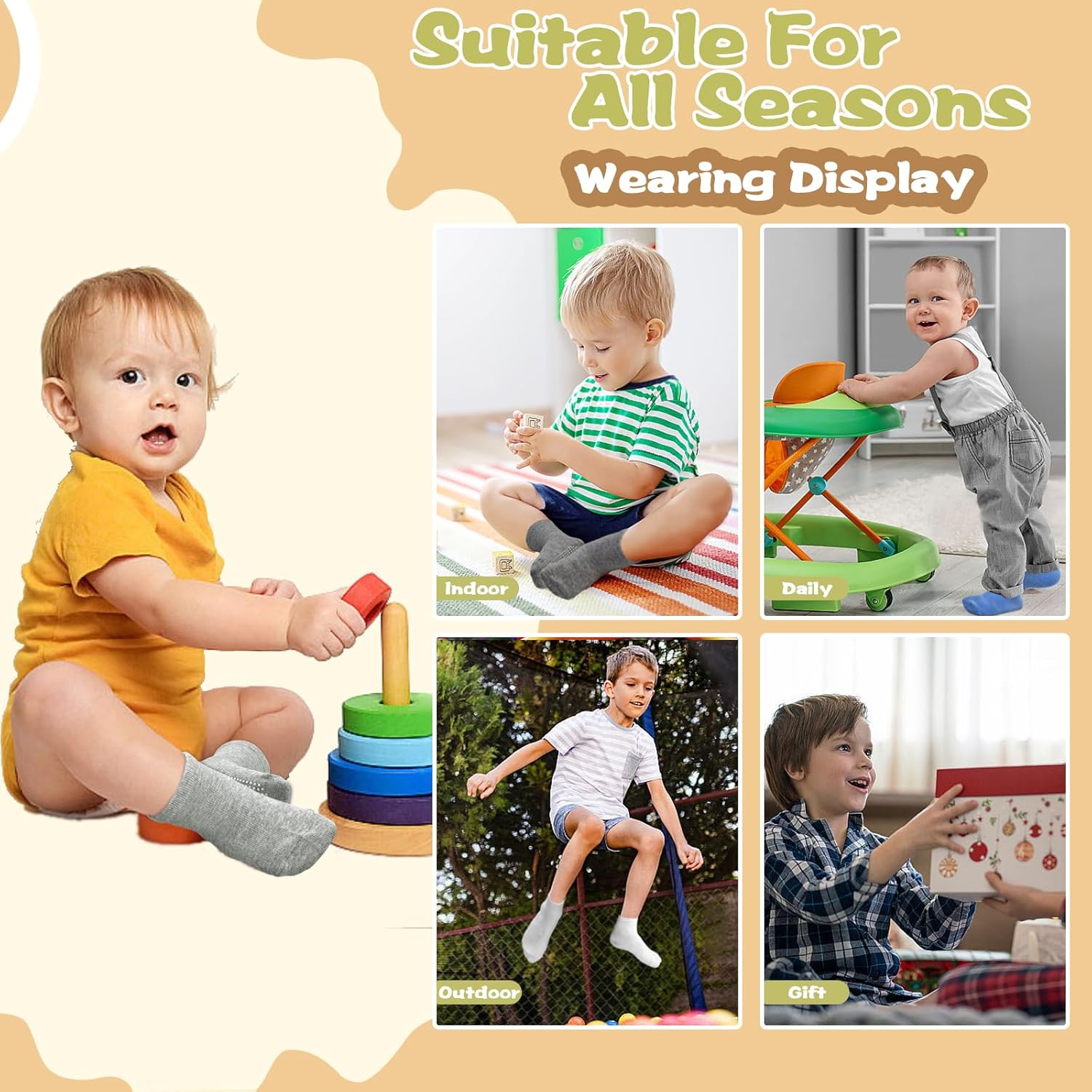 Non-Slip Grip Socks for Toddlers