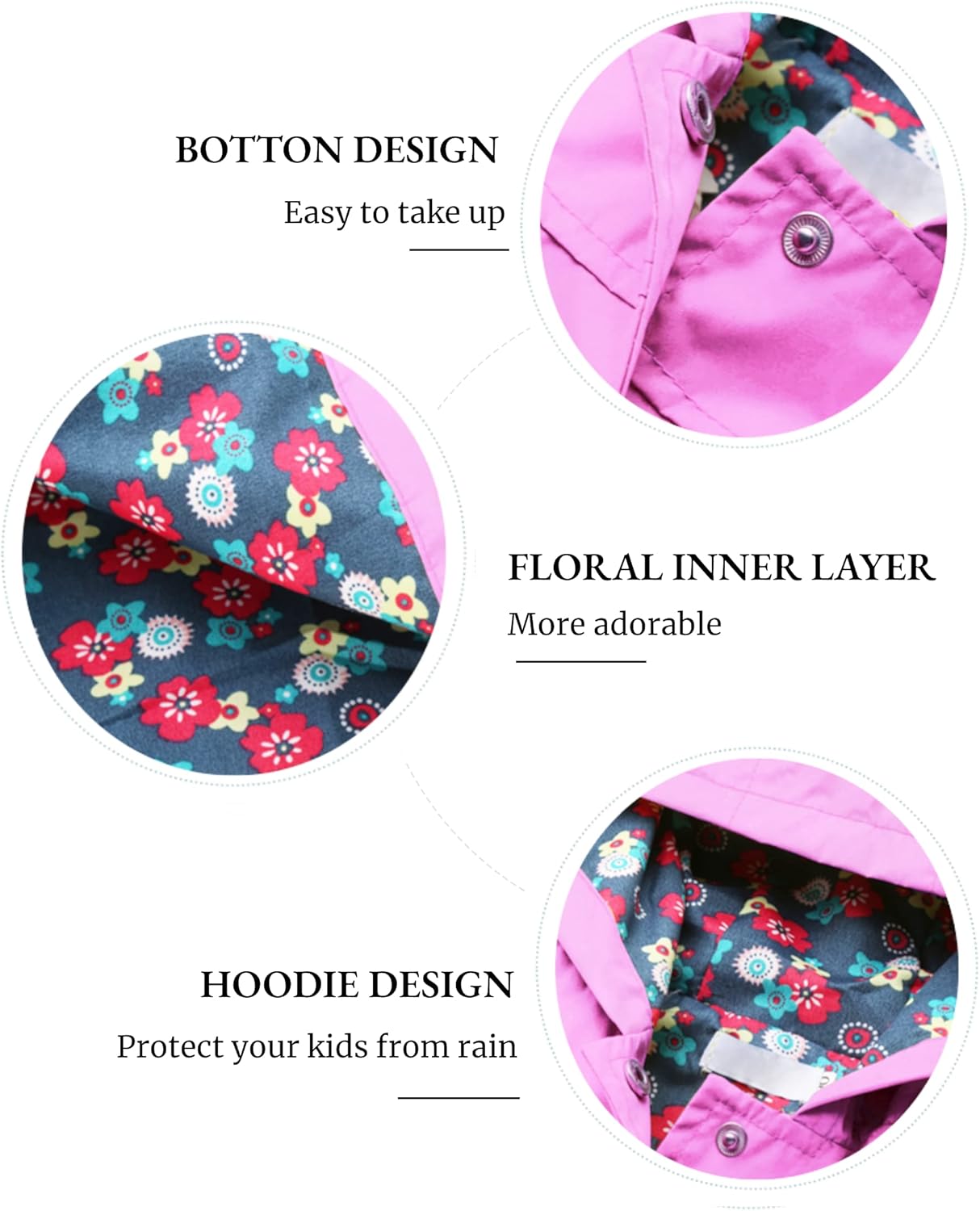 Arshiner Girl Baby Waterproof Hooded Raincoat Jacket for All Seasons