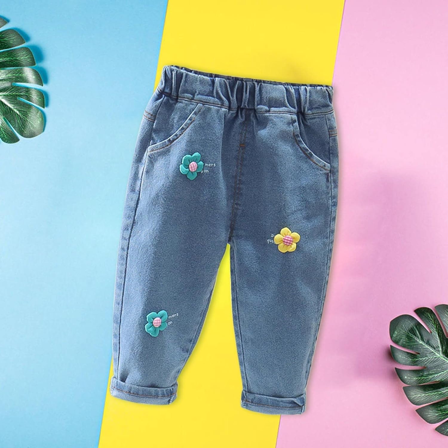 Unisex Baby Boys Joggers Soft Denim Elastic Waist Active Joggers