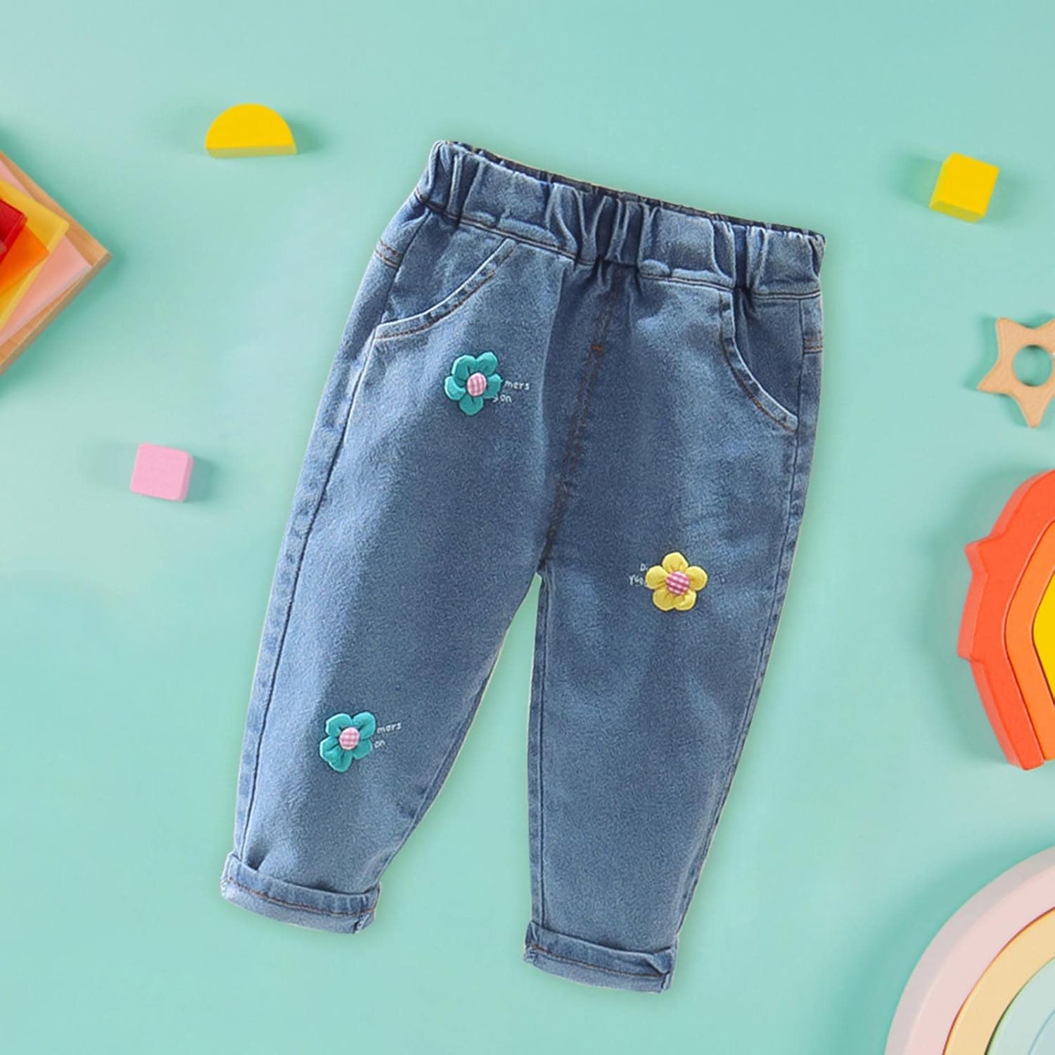 Unisex Baby Boys Joggers Soft Denim Elastic Waist Active Joggers