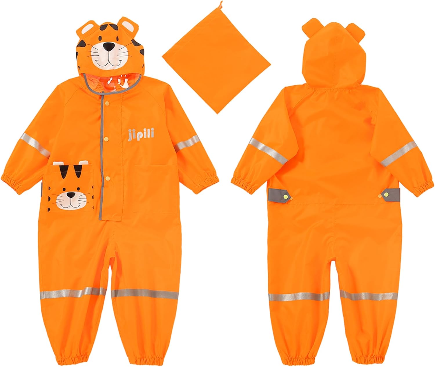 Fewlby Kids Rain Suit with Zipper and Cartoon Design