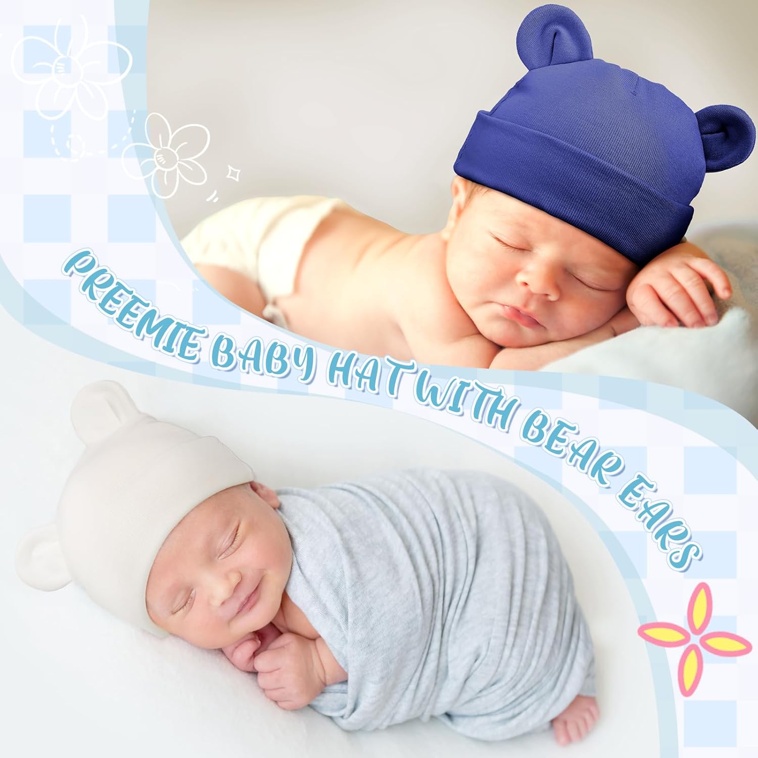 Toulite Bear Ears Preemie Hats - Soft Warm 6-Piece Set