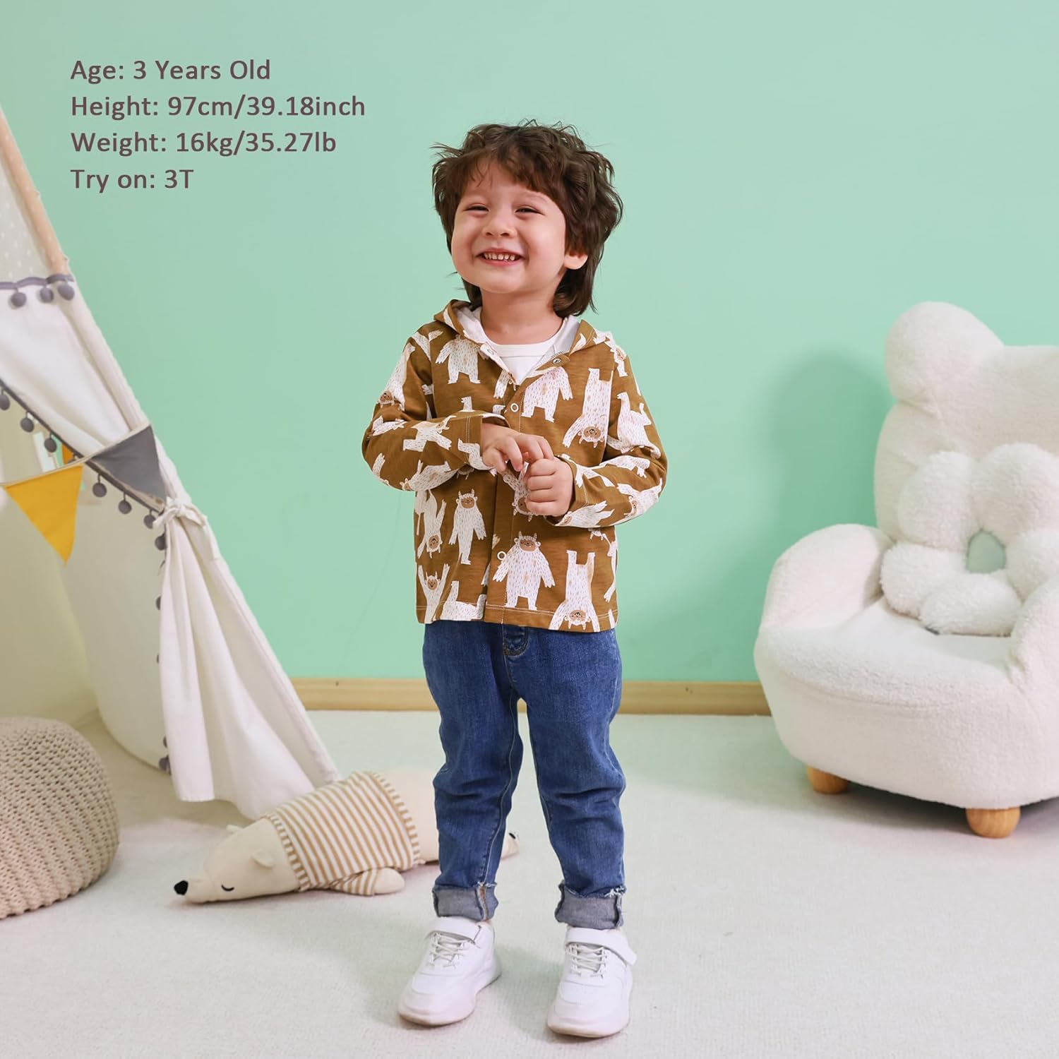 100 Cotton Toddler Wind-Proof Hoodie Fall Spring Fashion