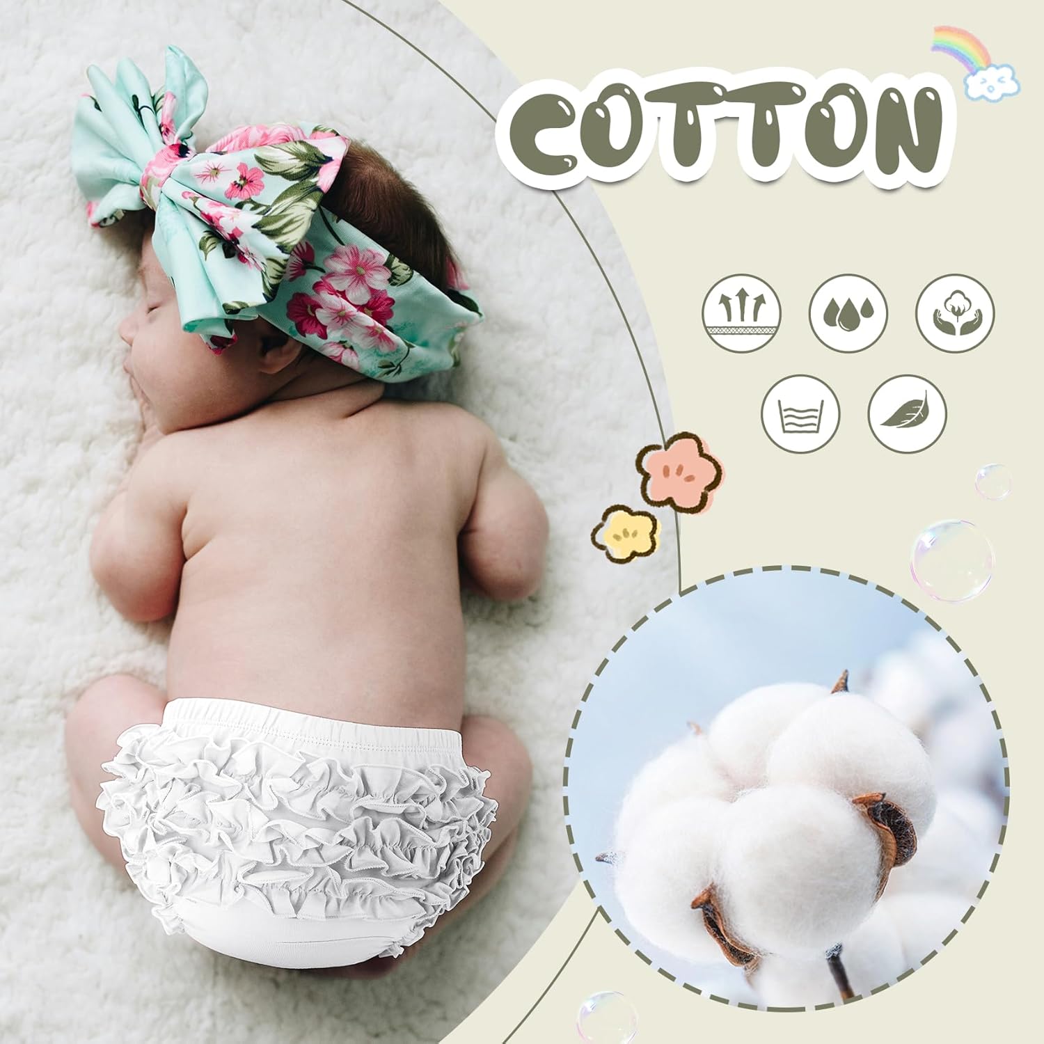 Durio Baby Bloomers for Toddler Girls - Soft Ruffle Diaper Cover Set