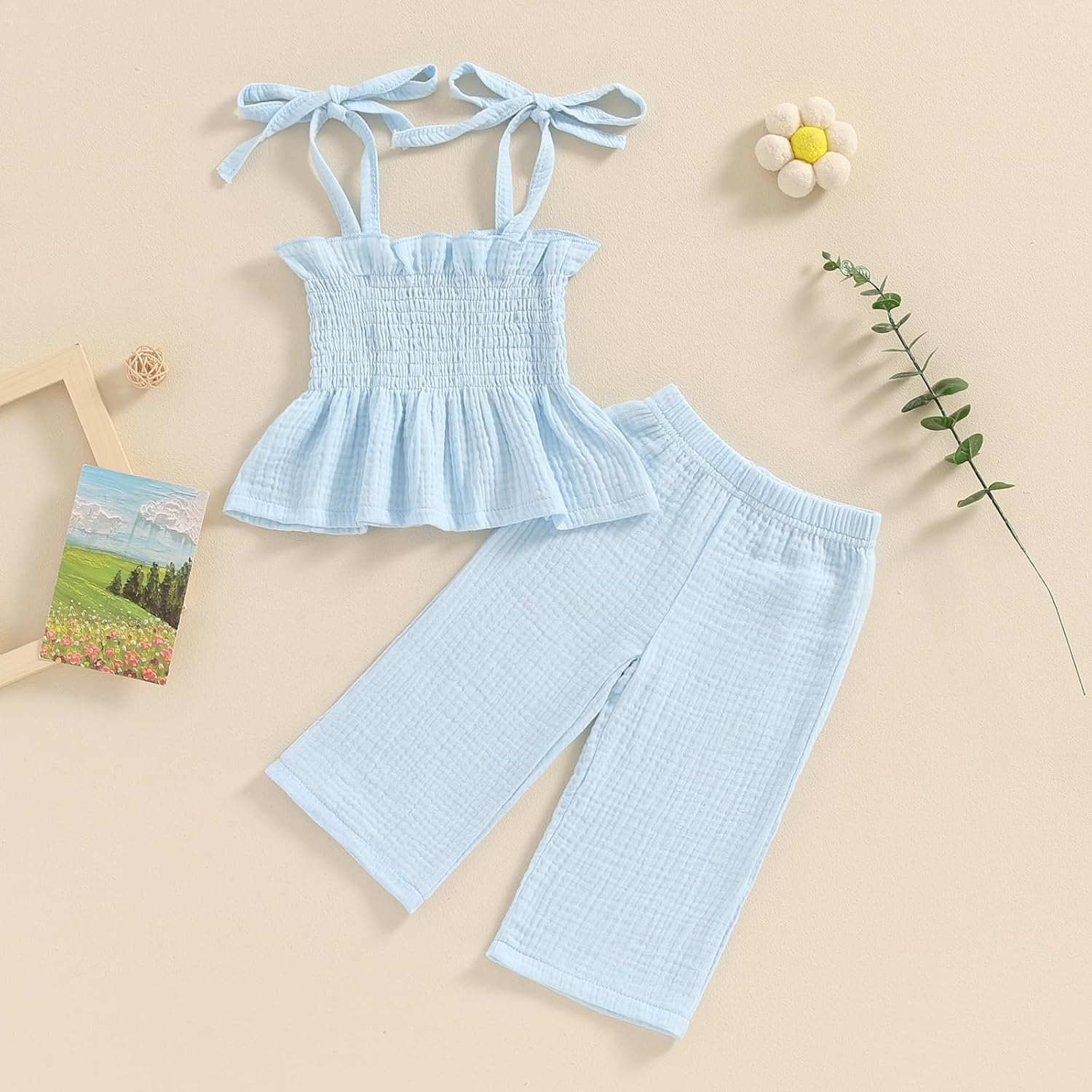 Honganda Toddler Girl Summer 2-Piece Ruffle Crop Top and Pants Set