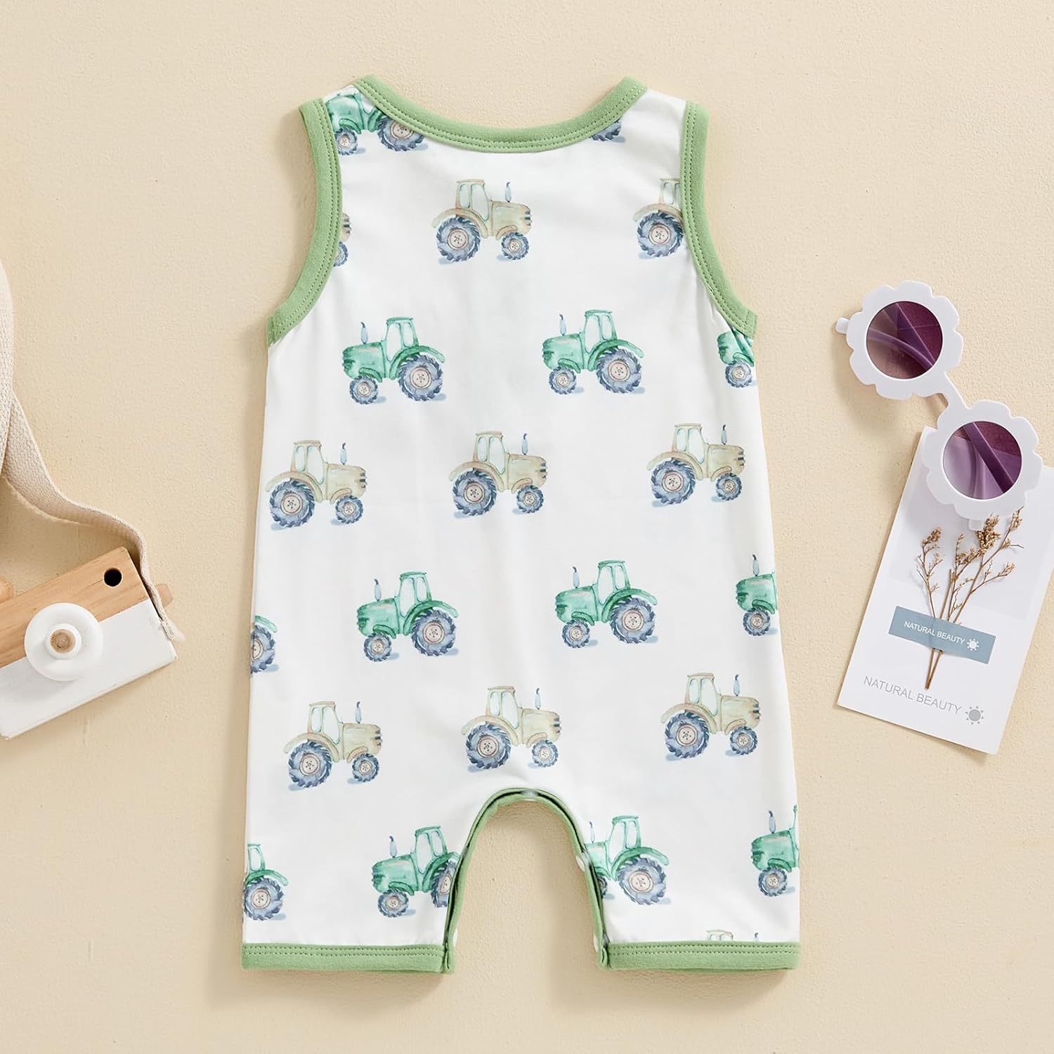 Adorable Summer Baby Romper with tractor print