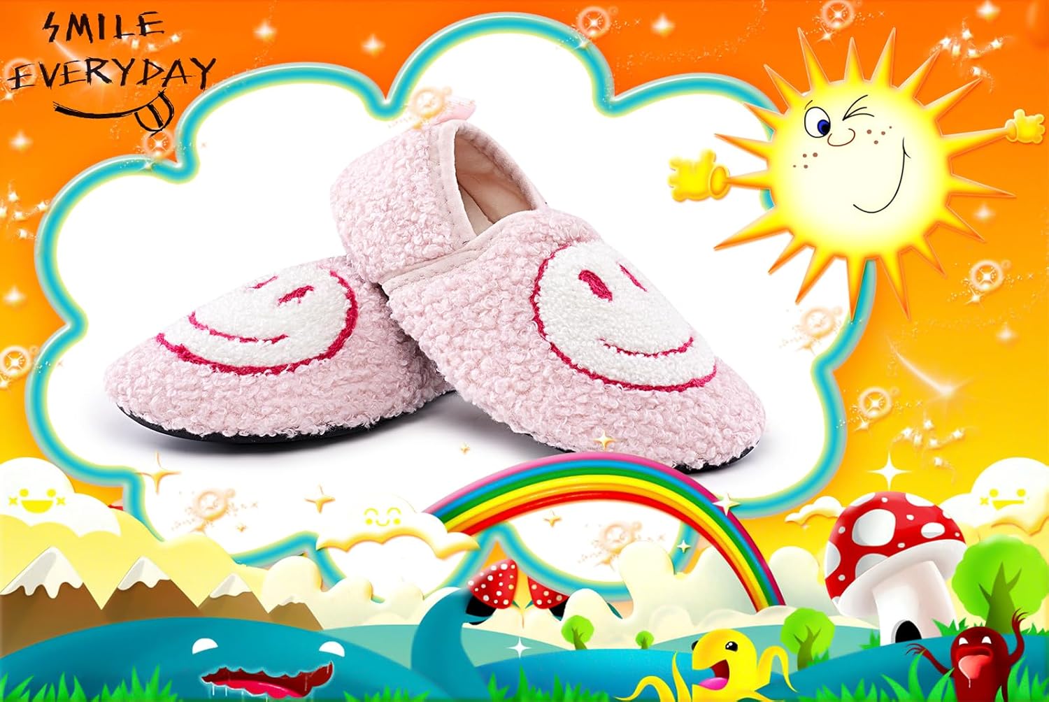 Soofylia Cute Kids Smiley Face Slippers