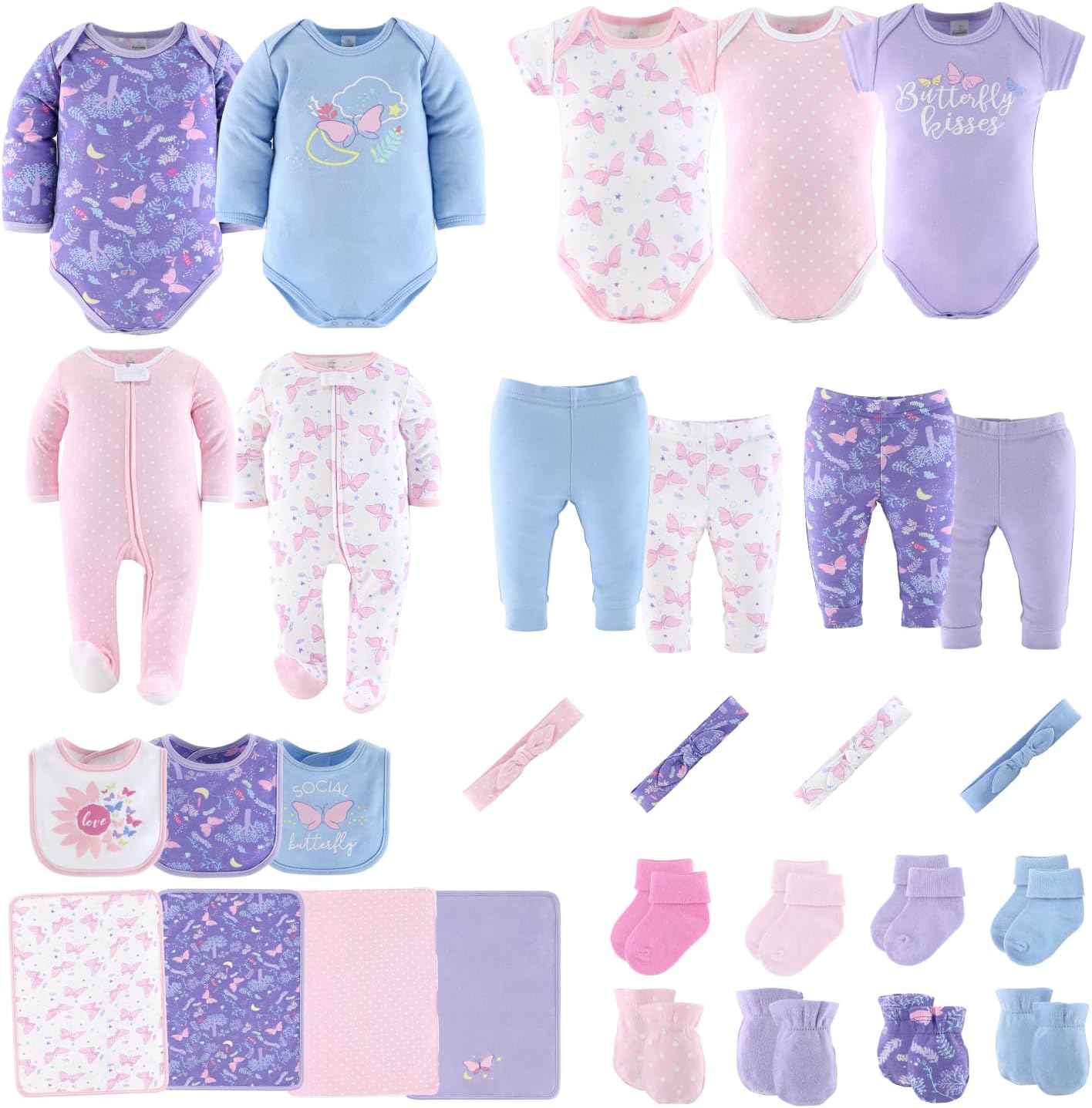 The Peanutshell Baby Layette Gift Set for Baby Girls - Purple Butterfly