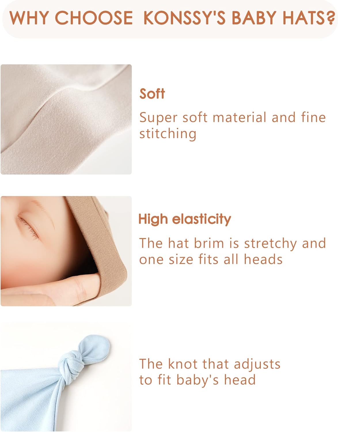 Konssy 6 Pack Knot Beanie Hats for Infants - Soft Stretchy