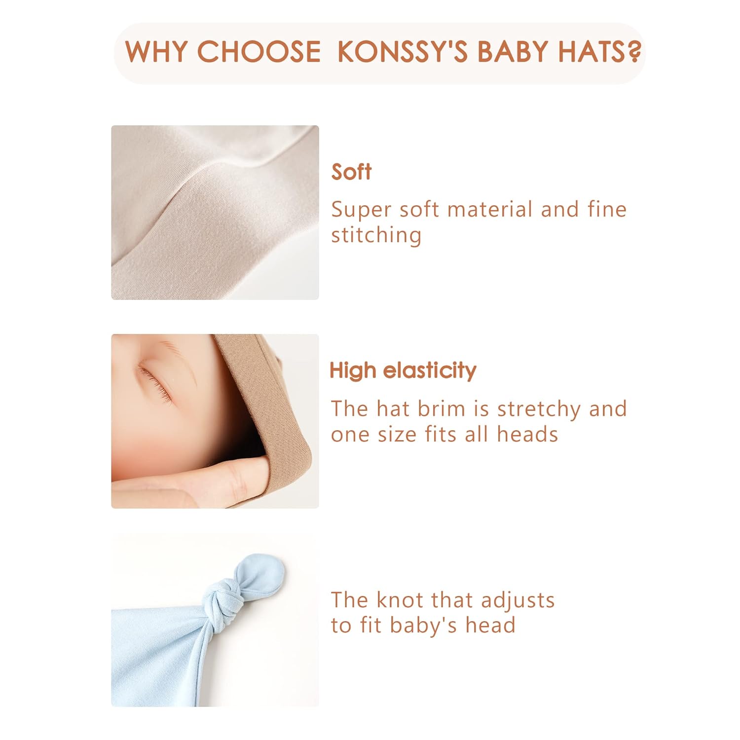 8-Piece Knot Beanie Hats for Newborns Soft Stretchy