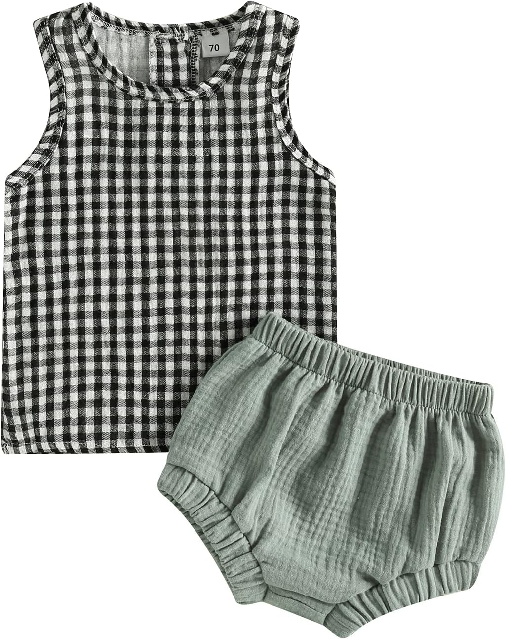 Omkzanbi 2-Piece Summer Cotton Linen Shorts Outfit for Baby