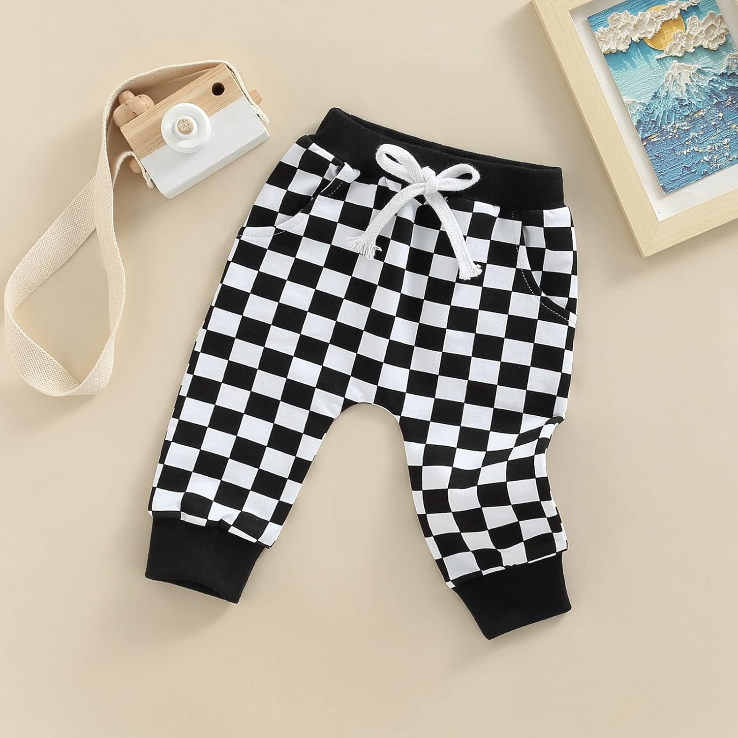Thilsidee Toddler Baby Checkered Plaid Elastic Pants