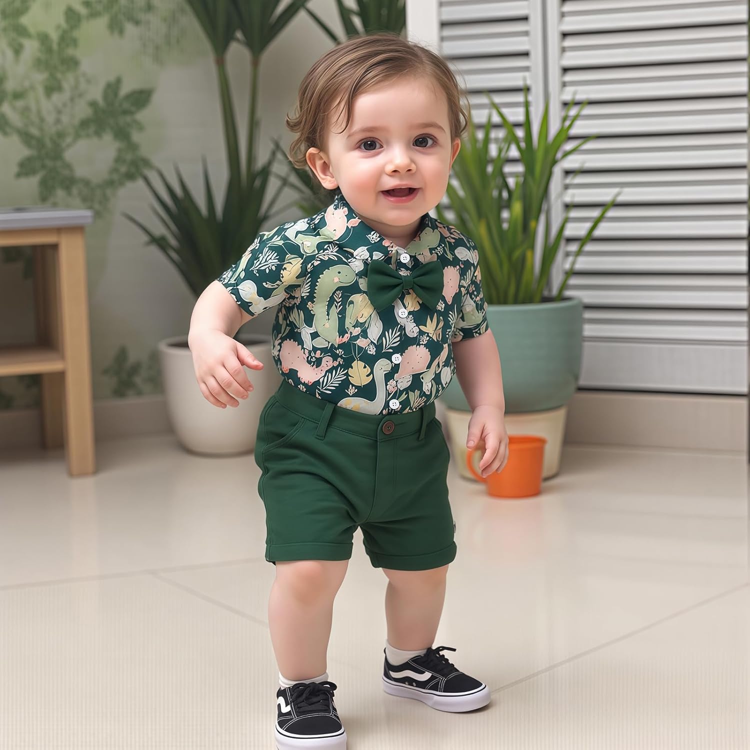 Toddler Boy Dinosaur Print Shorts Set for Summer