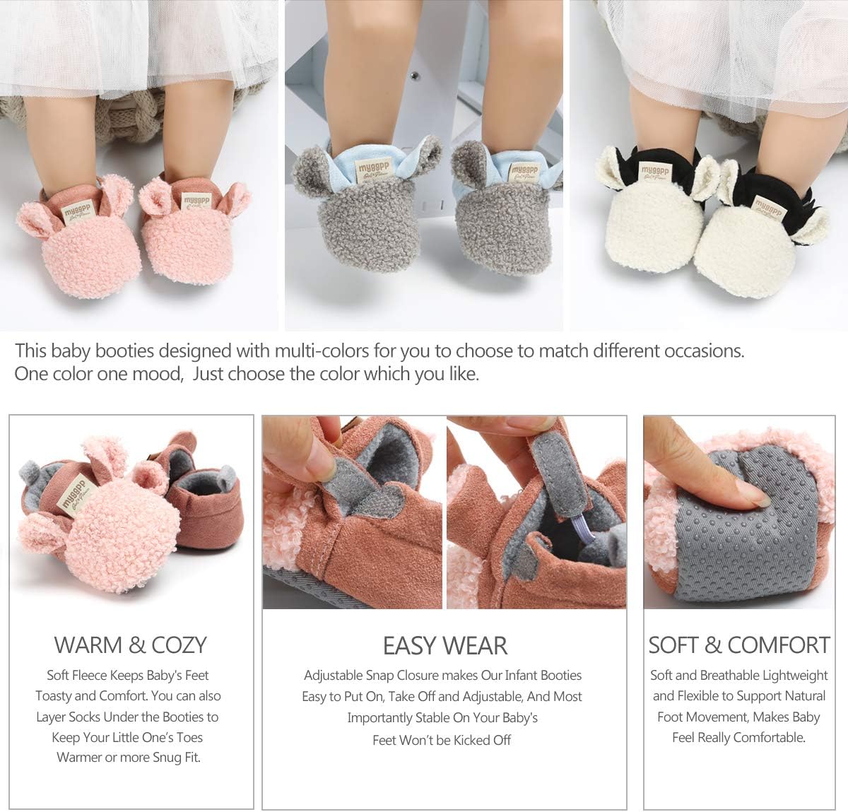 Ohwawadi Cozy Fuzzy Baby Slippers for Crawlers Walkers