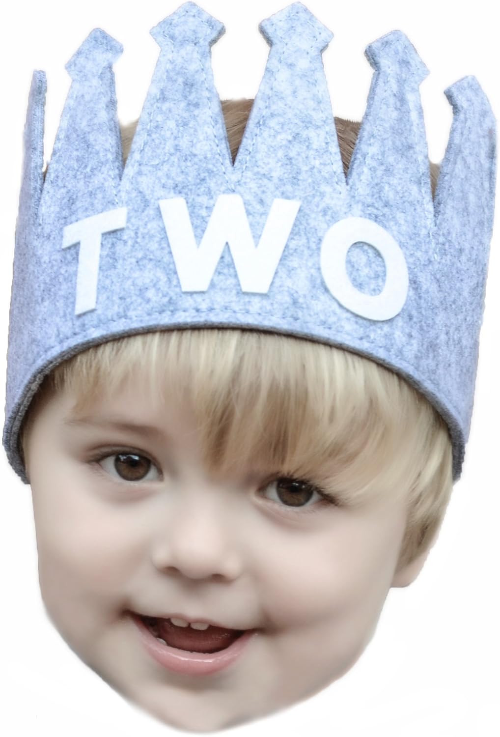 Second TWO Birthday Baby Boy Gray White Party Crown Hat