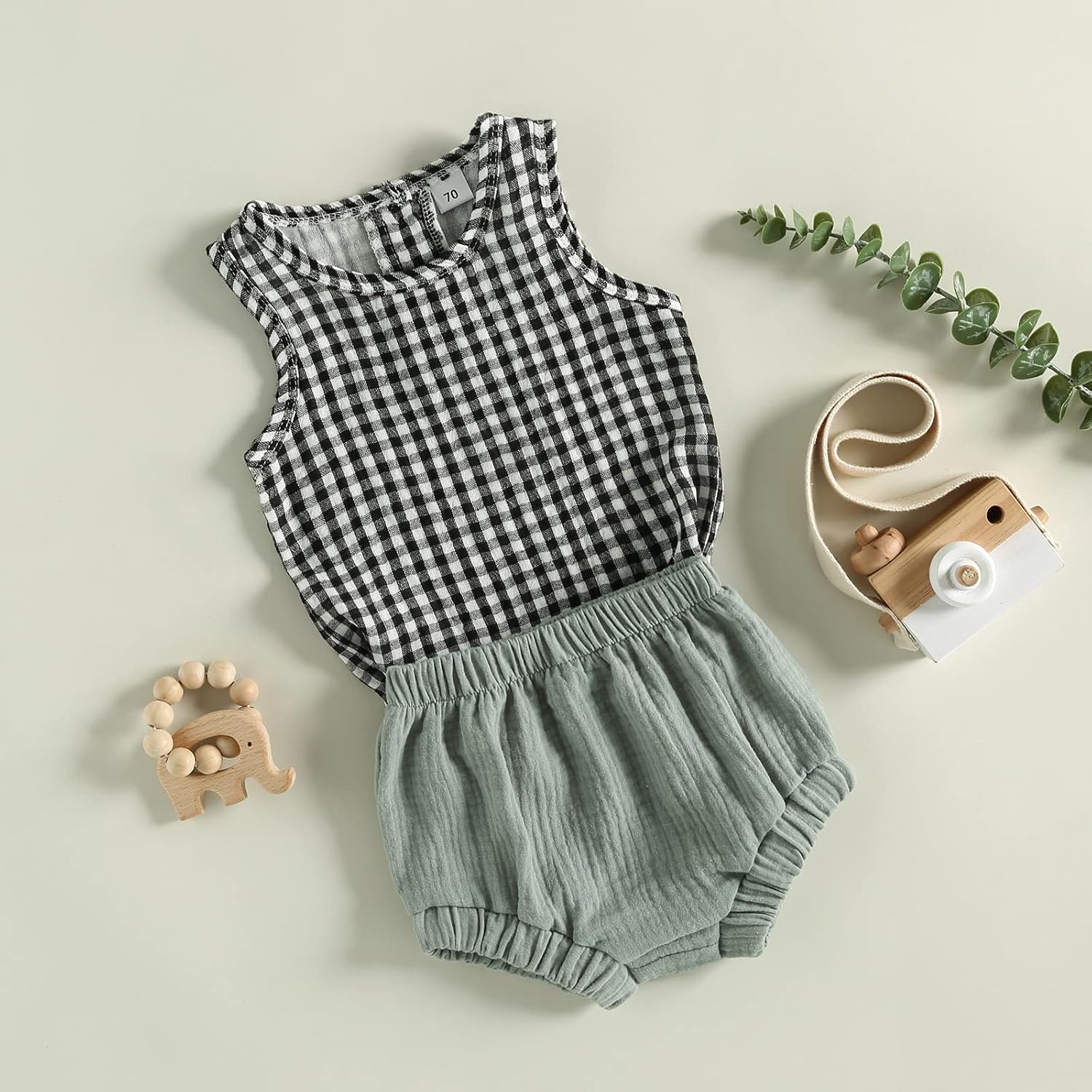 Omkzanbi 2-Piece Summer Cotton Linen Shorts Outfit for Baby