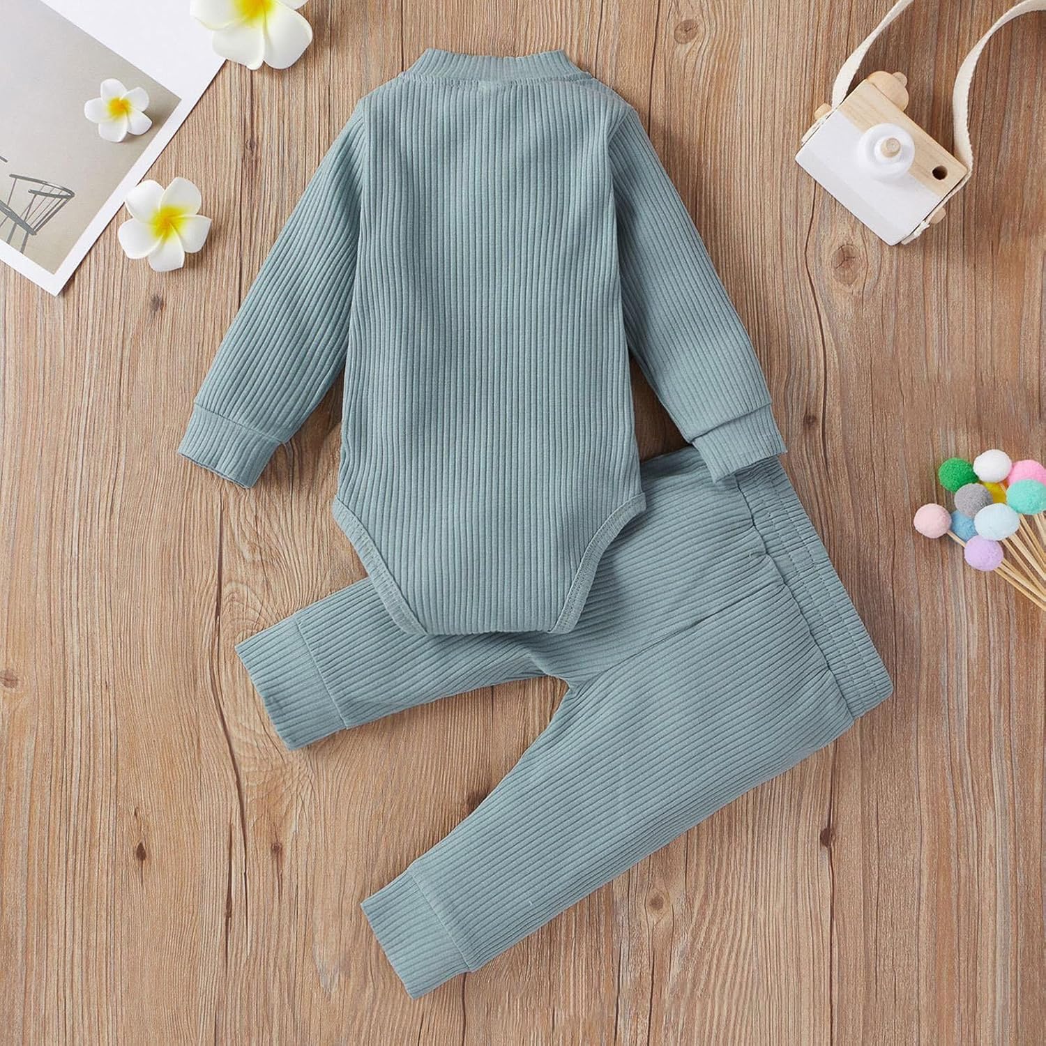 Soft Knit Stripe Romper for Toddlers Striped Baby Outfit 2Pcs Set