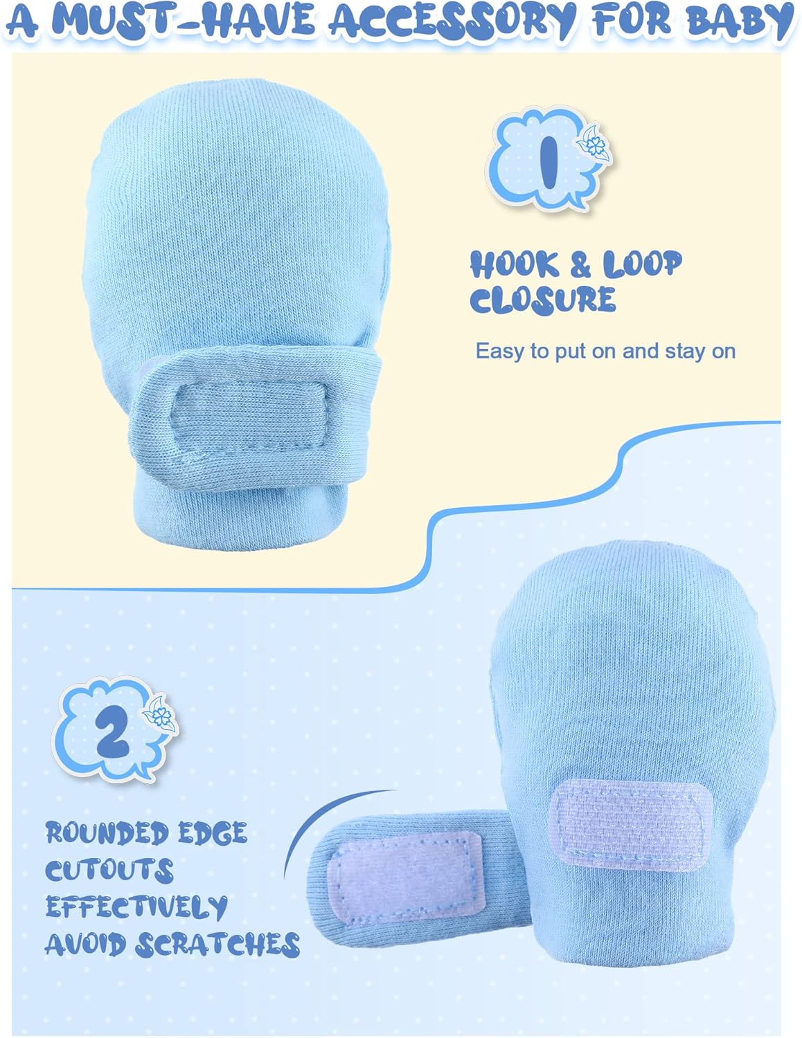 Newcotte Adjustable Baby Mittens for Newborns