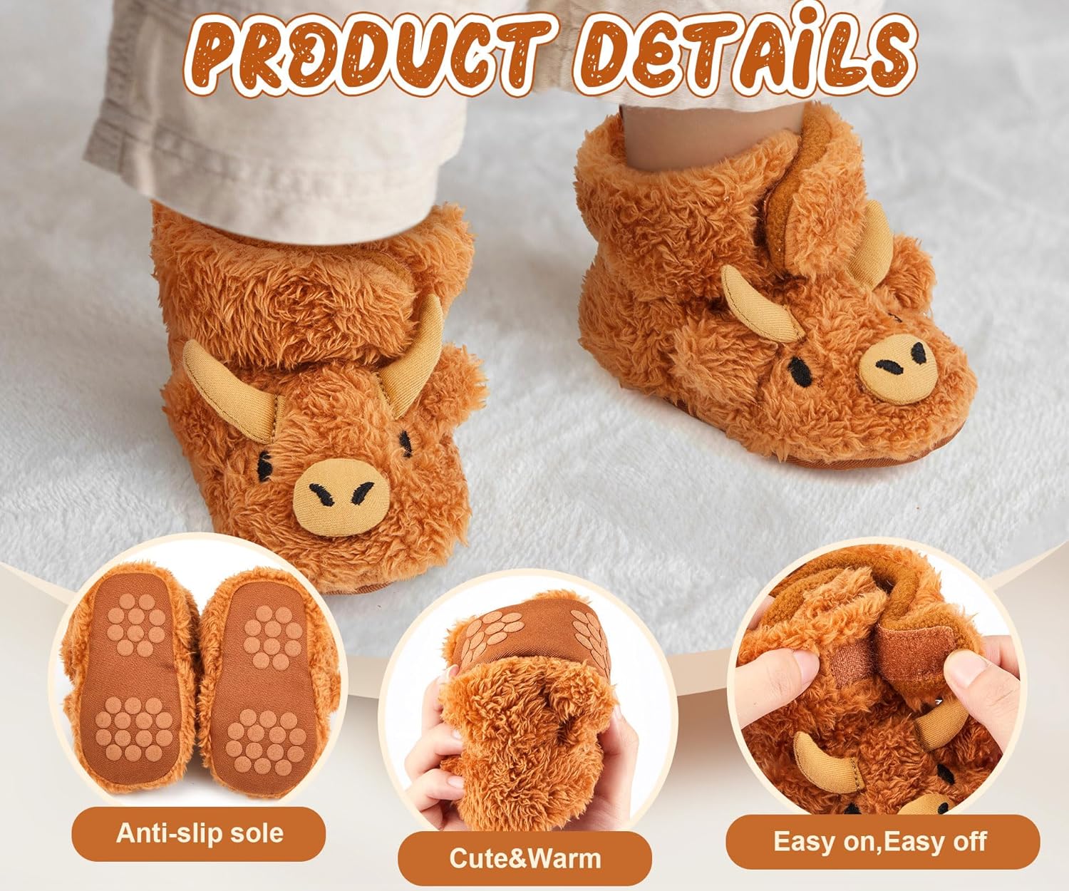 ShinyMatch Highland Cow Booties for Newborn
