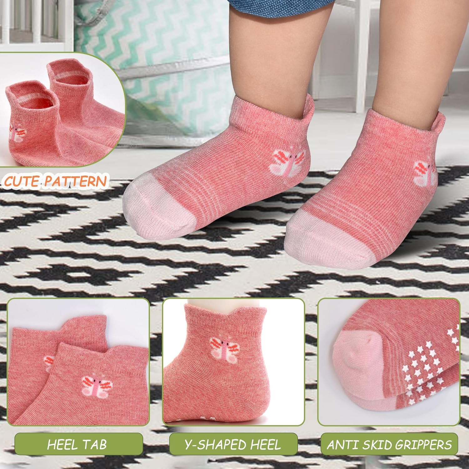 SkiBeaut Toddler Non-Slip Ankle Socks - Adorable Grips for Kids