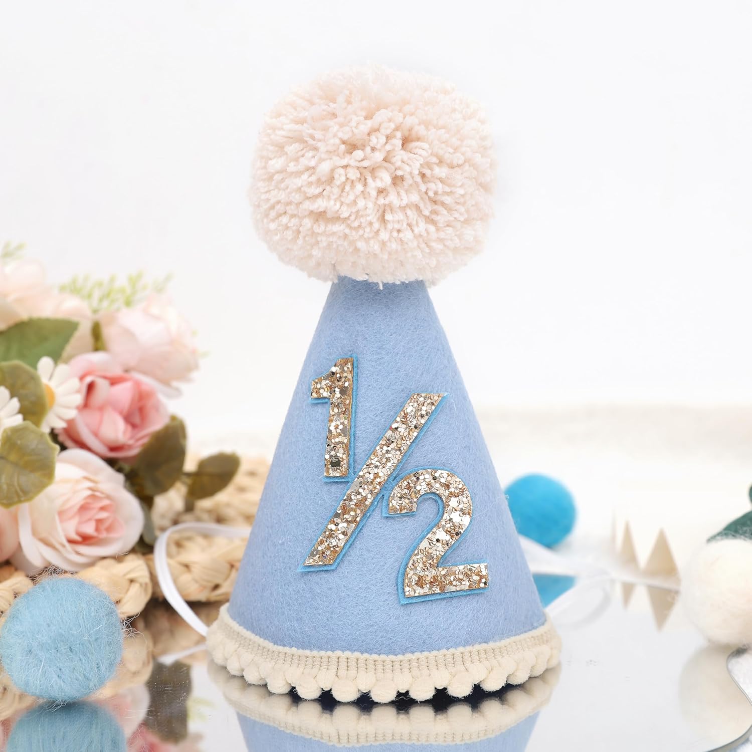 Six Months Half Birthday Cone Hat for Babies