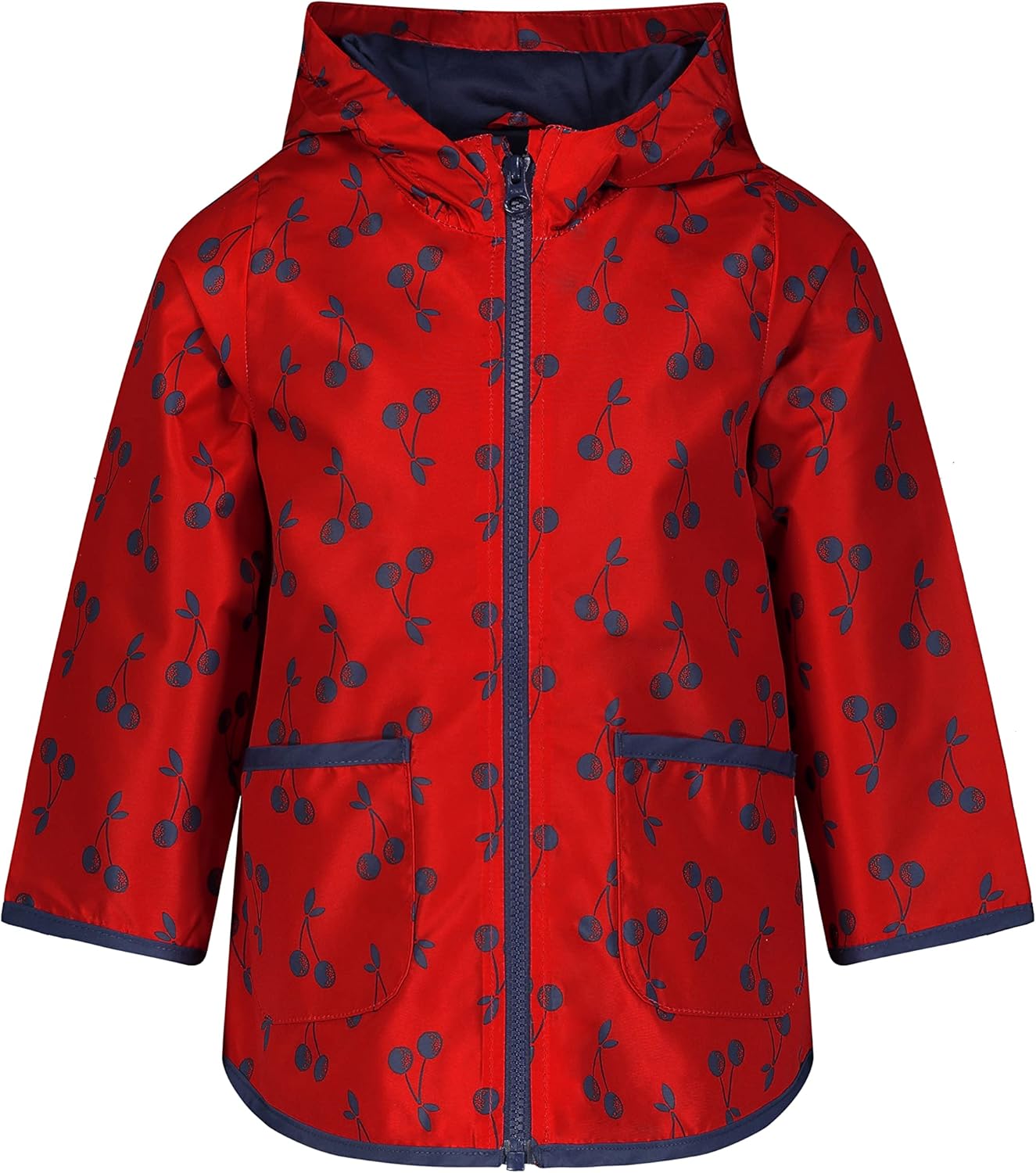 Waterproof Raincoat for Baby Girls Curved Hem Contrast Binding Denim Fit
