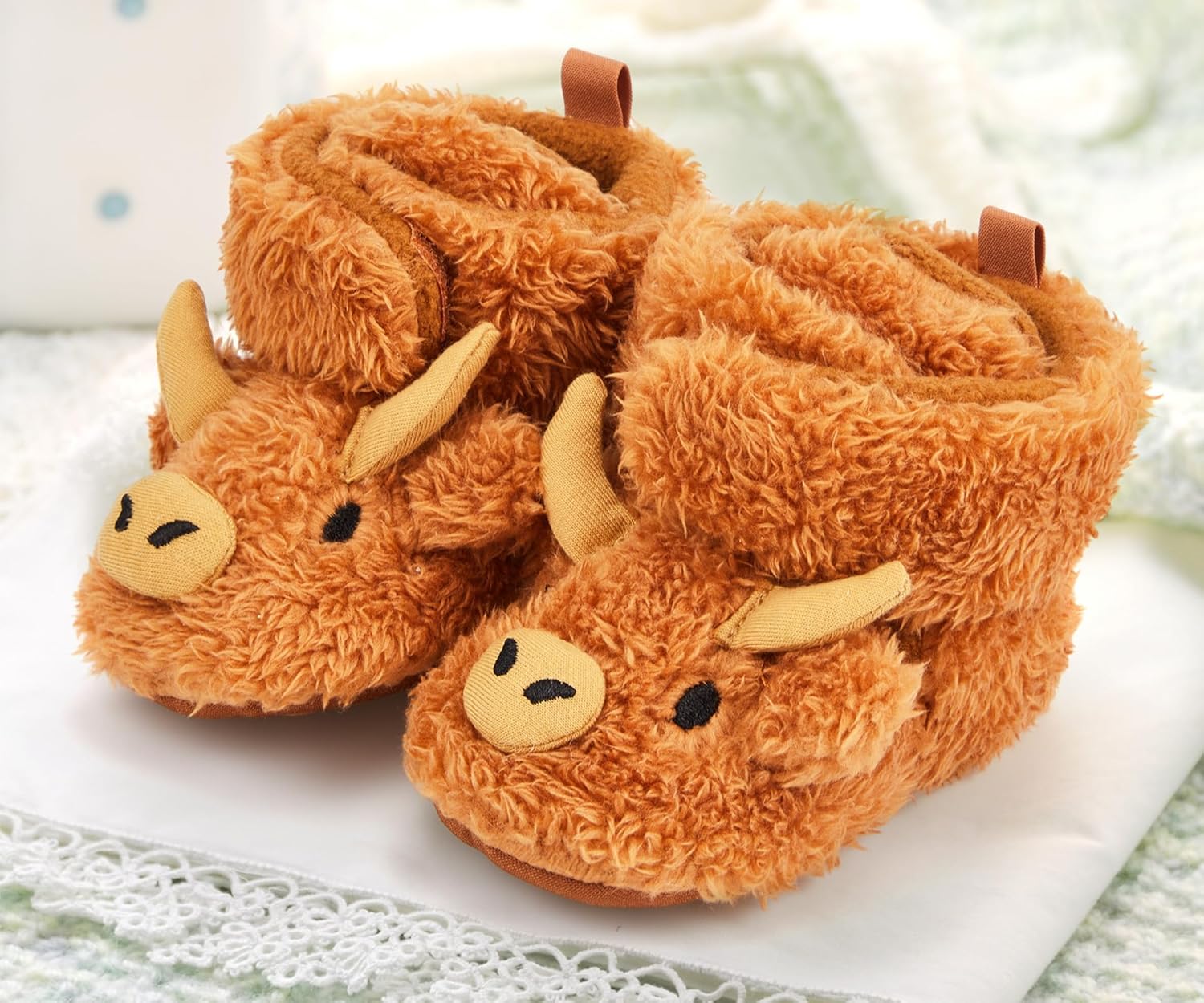 ShinyMatch Highland Cow Booties for Newborn