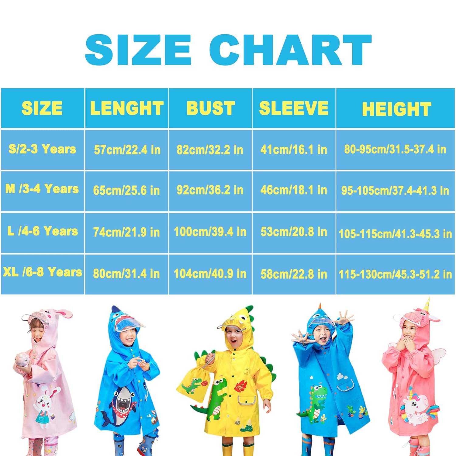 Kids Raincoat with Reflective Strips for 4-6 Years