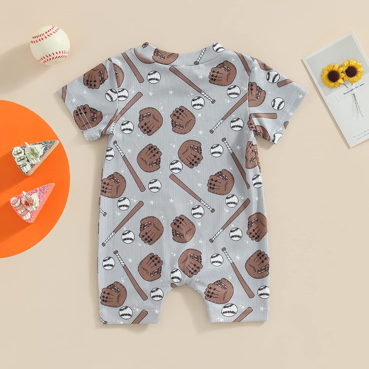Dewadbow Baseball Print Romper Jumpsuit for Newborn Baby Boy Girl