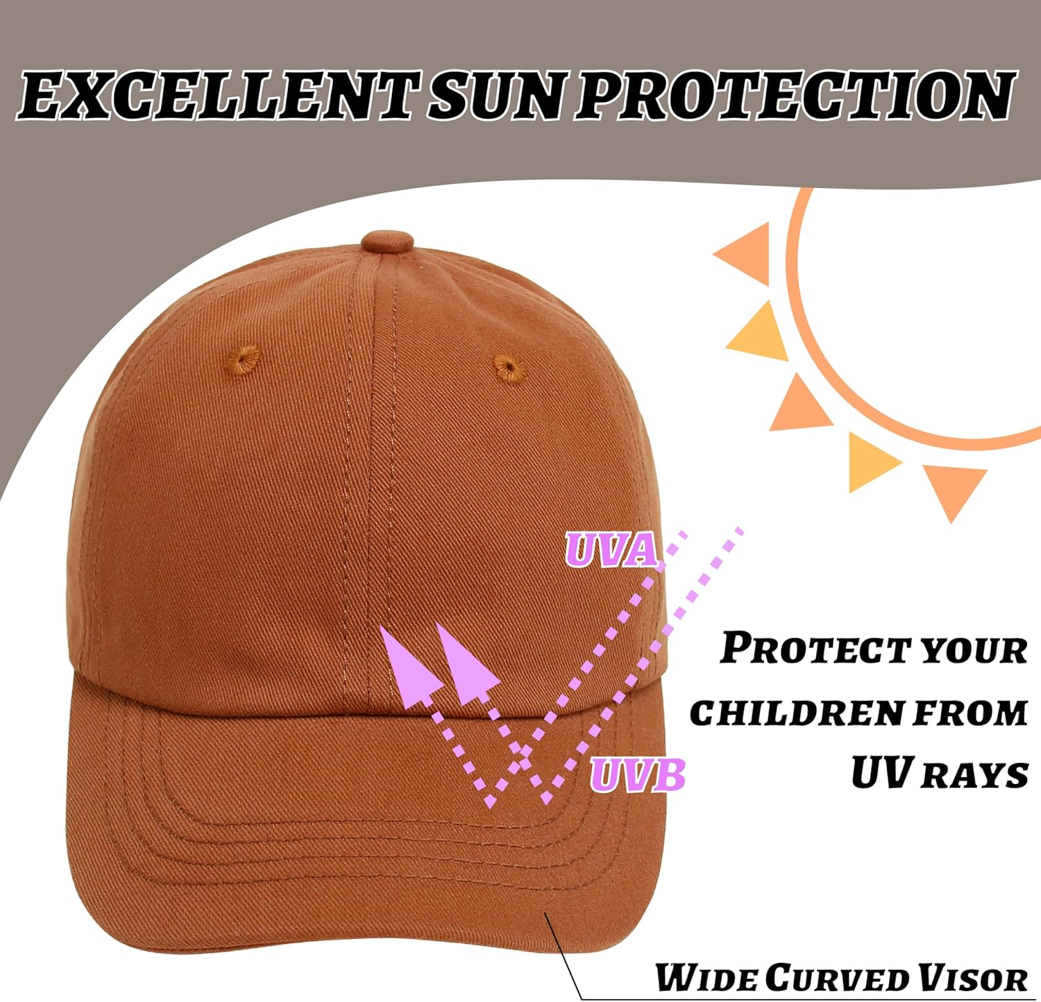Exclusive Adjustable UV-Protect Baseball Hat for Toddler Kids 6M-6Y