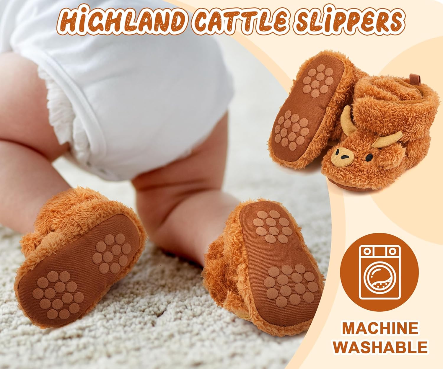 ShinyMatch Highland Cow Booties for Newborn