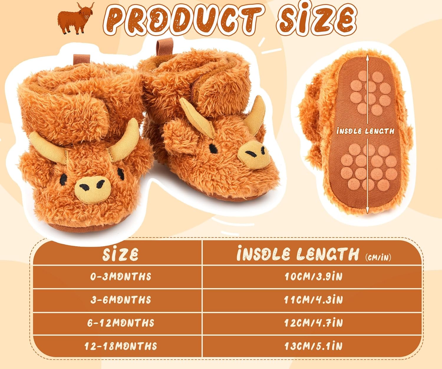ShinyMatch Highland Cow Booties for Newborn