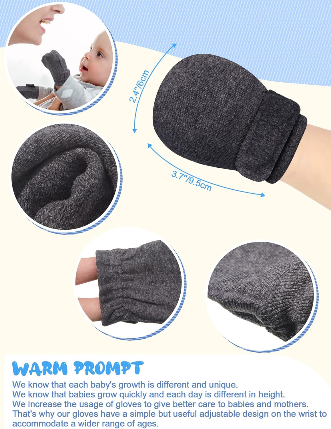 Newcotte Adjustable Baby Mittens for Newborns