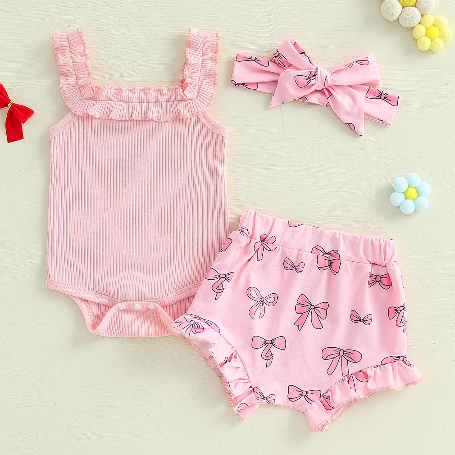 Brvxia Baby Girl Romper Shorts Set Summer Bow Print 0-18 Months