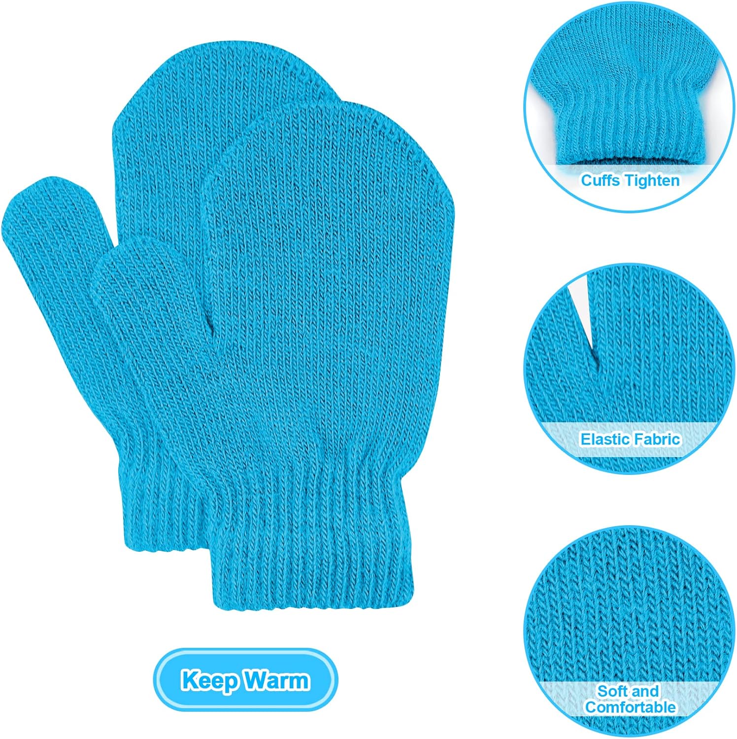 MENOLY 4 Pairs Toddler Magic Stretch Mittens Winter Warm Kids Knit Gloves