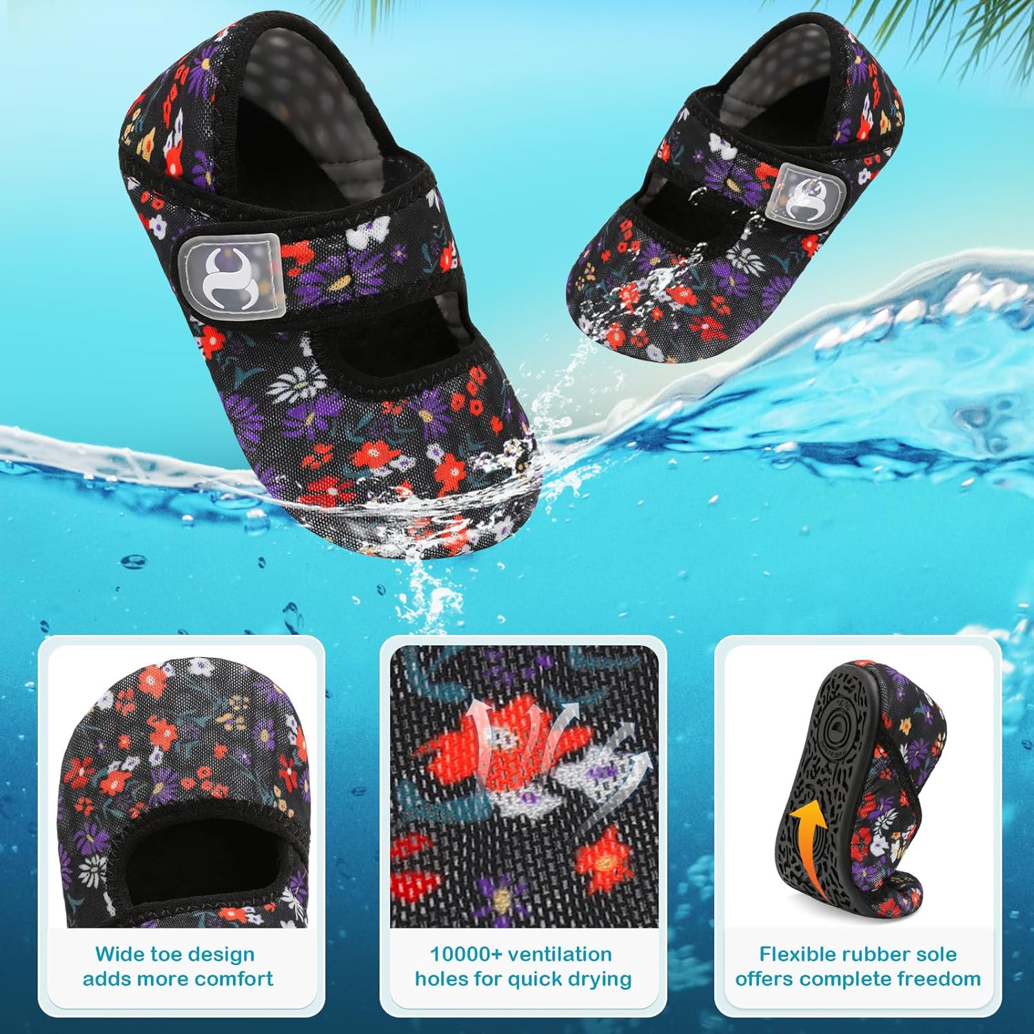 Scurtain Toddler Water Shoes for Boys Girls Quick-Dry Adjustable and Fun